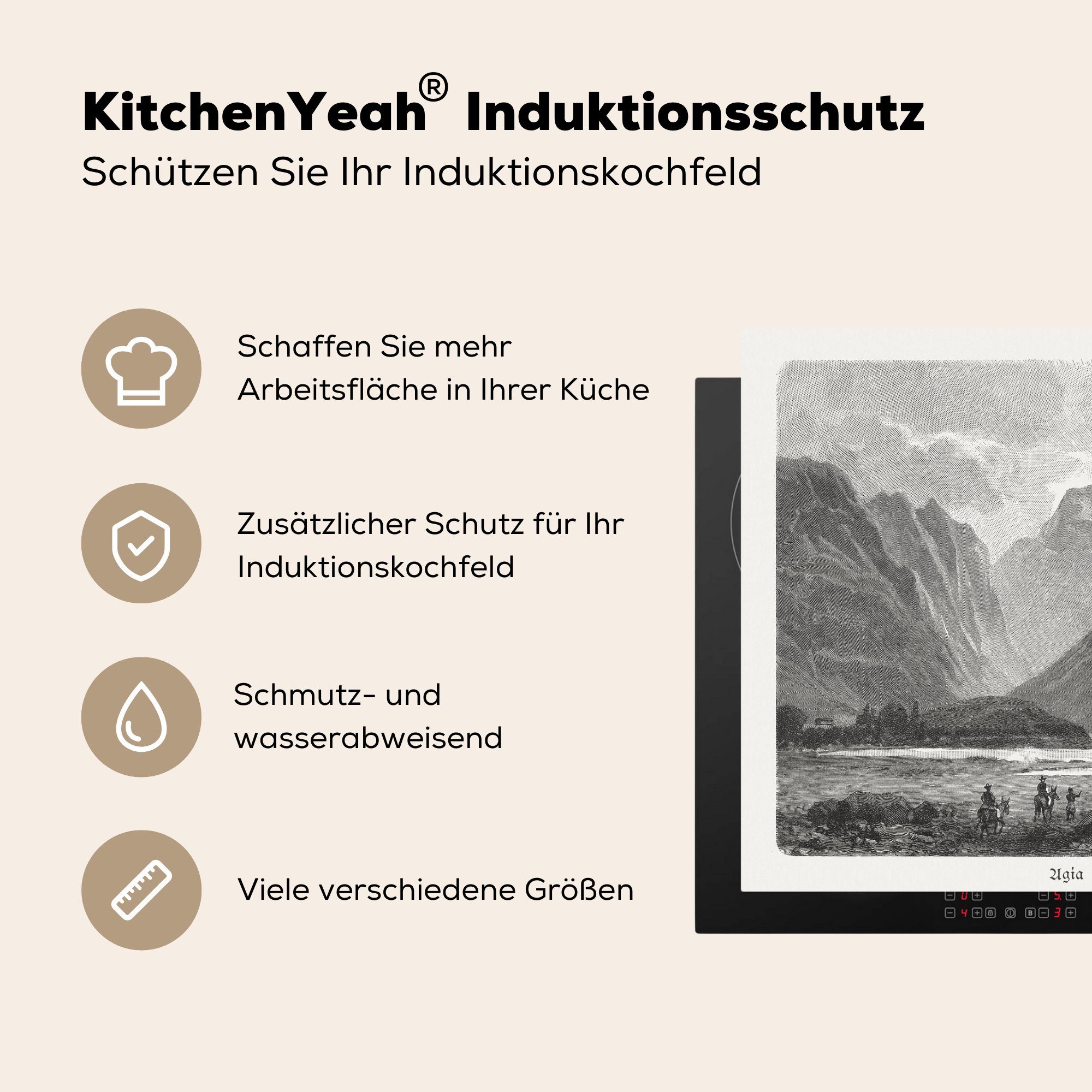 MuchoWow Herdblende-/Abdeckplatte Eine antike Illustration Mobile Samaria-Schlucht Ceranfeldabdeckung Vinyl, der cm, auf Arbeitsfläche tlg), nutzbar, 70x52 Kreta, (1