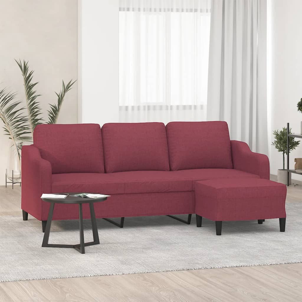 vidaXL Sofa 3-Sitzer-Sofa mit Hocker Weinrot 180 cm Stoff