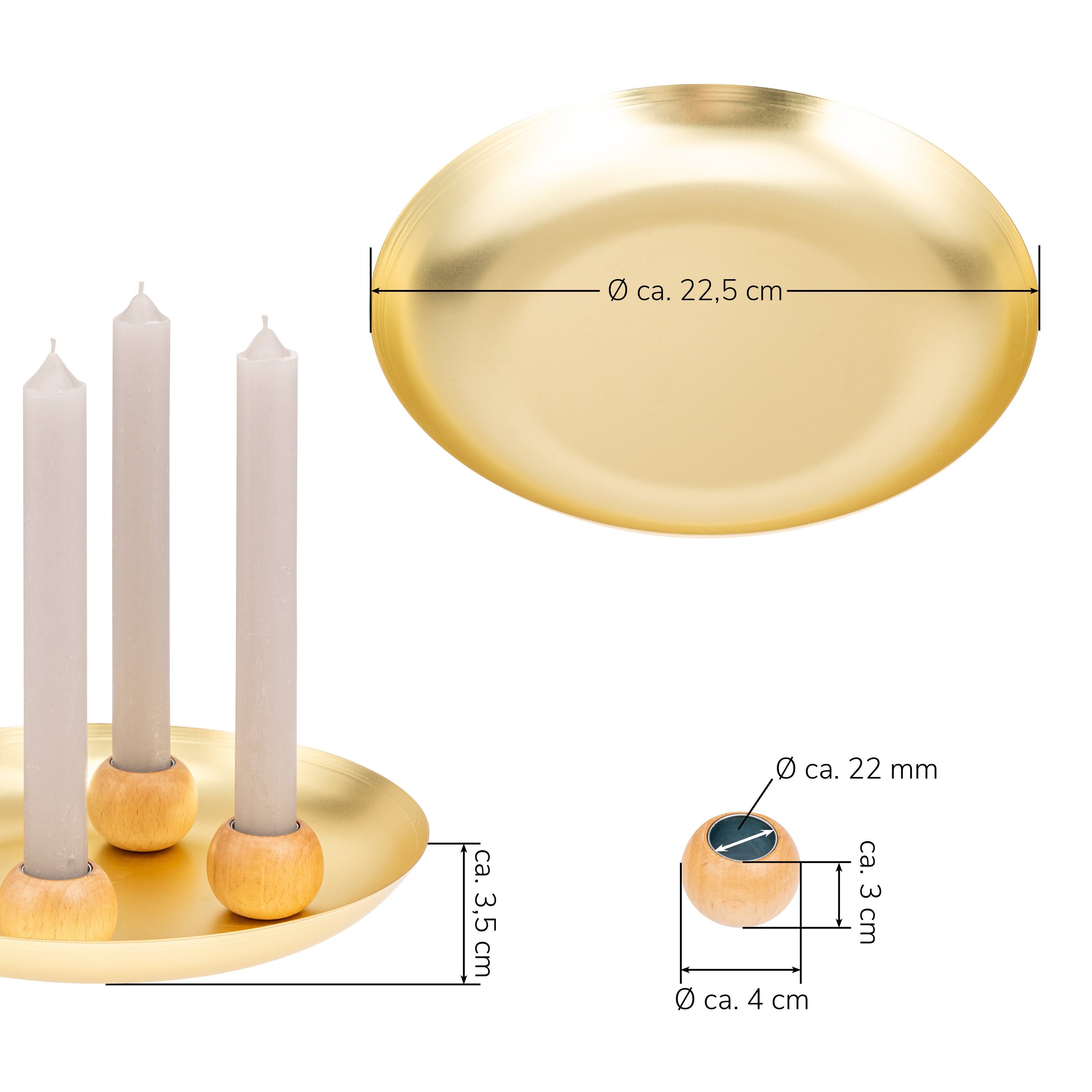 bremermann Kerzenhalter Kerzentablett mit Halterungen magnetisch (Set), 4 goldfarben Stabkerzenhaltern sind
