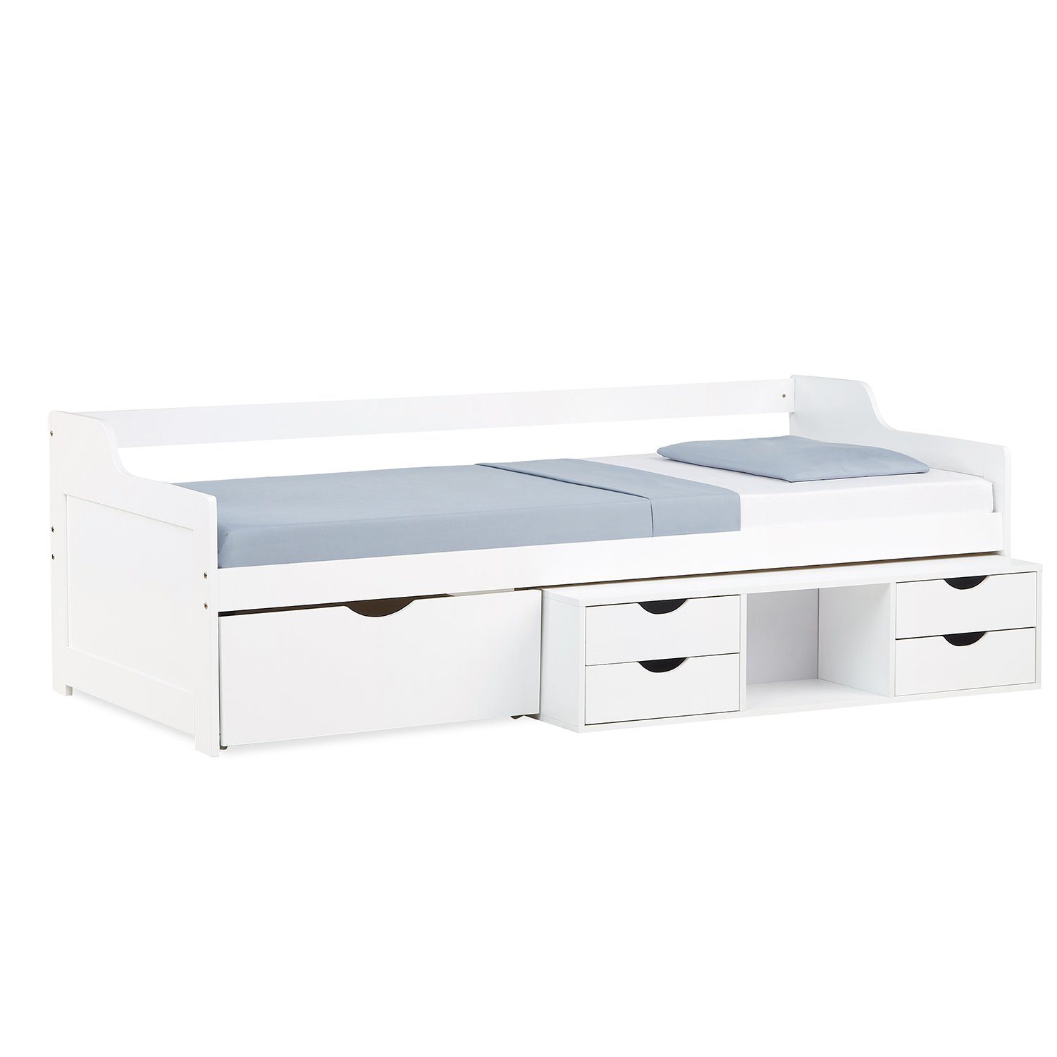 Homestyle4u Stauraumbett Holzbett 90x200 mit Lattenrost Kinderbett Kojenbett Gästebett (Set, mit Lattenrost und Schubladen), mit Stauraum