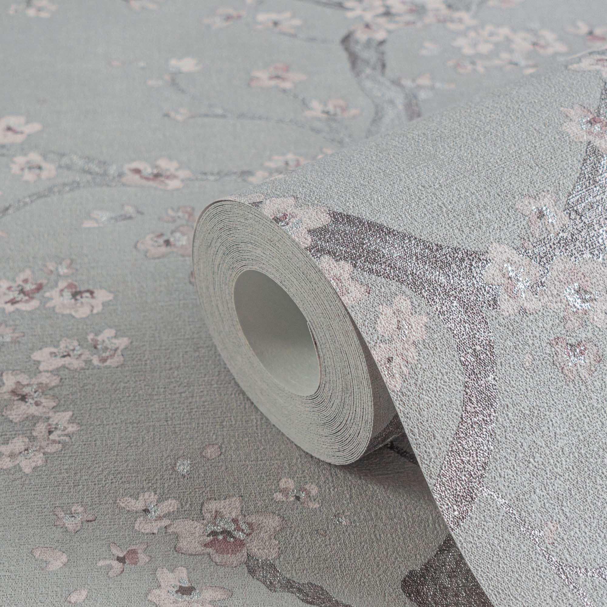 living walls Vliestapete Satintapete, Blütenmuster, grau rosa 781993 günstig online kaufen