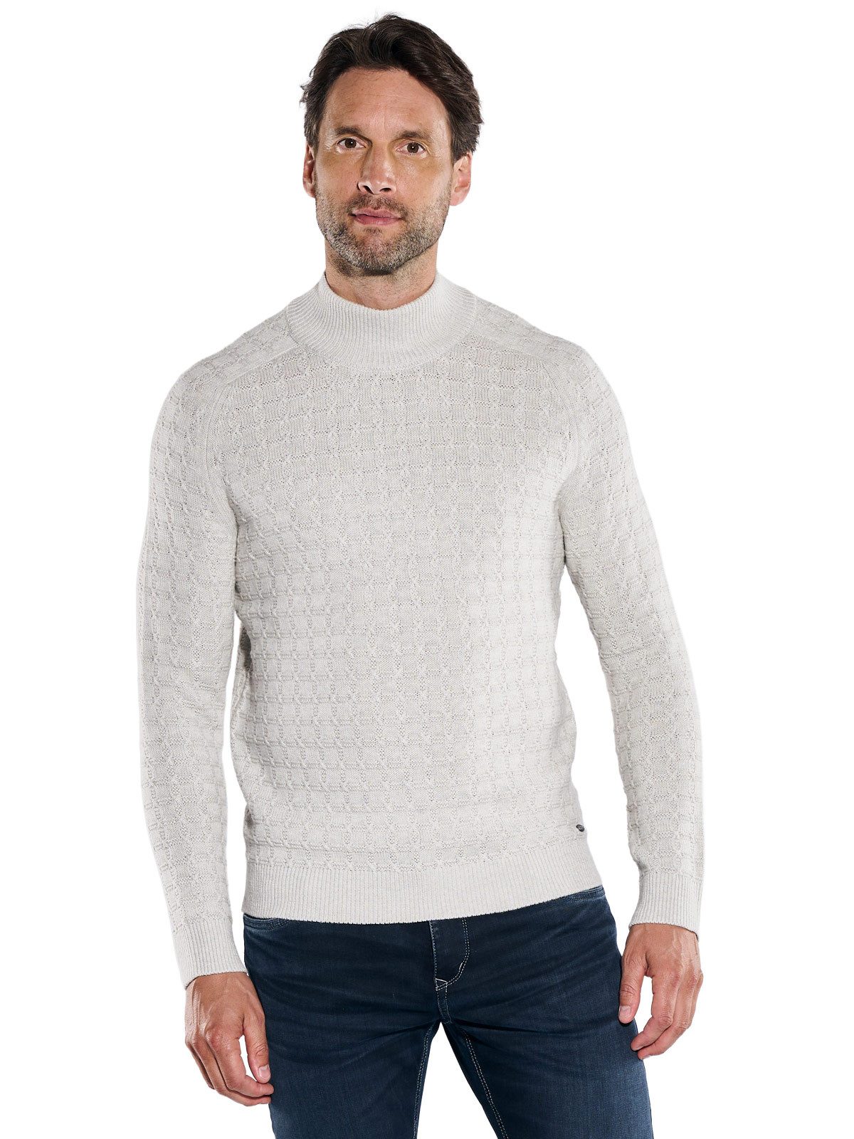 Engbers Rollkragenpullover Herren Turtleneck-Pullover mit Struktur, Naturweiss