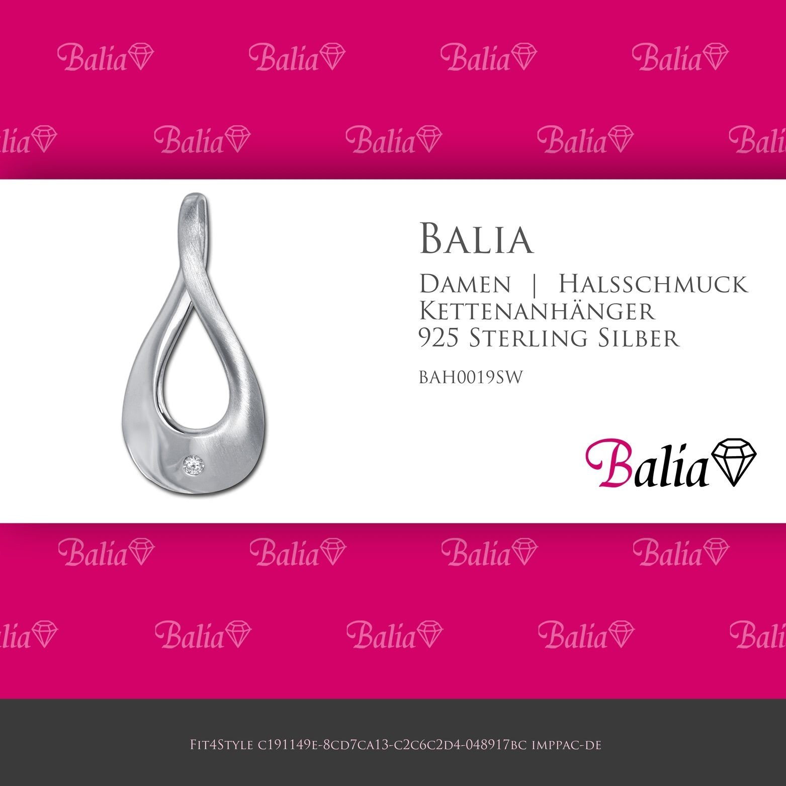 Balia Kettenanhänger Balia für (Elegance) ca. Silber, Kettenanhänger Silber 925 2,5cm, Kettenanhänger Sterling Damen 925