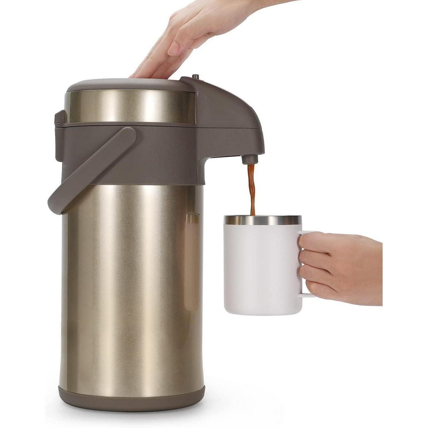 LuxusKollektion Isolierflasche Pumpkanne Thermoskanne Kaffeespender 4,0 Liter Edelstahl Doppelwandig