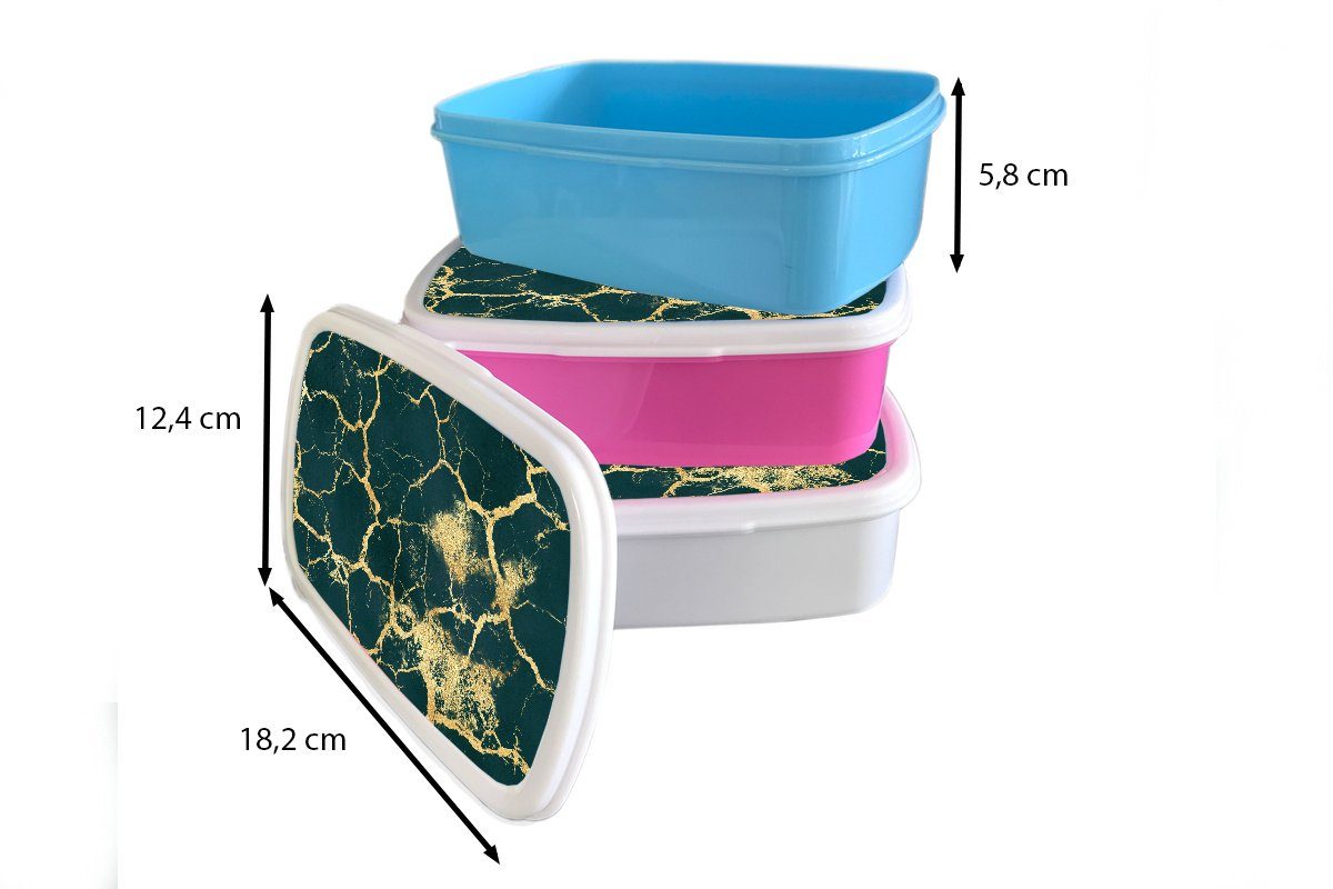 MuchoWow Lunchbox Marmor Brotbox Kunststoff Snackbox, für (2-tlg), Kinder, Brotdose Grün Erwachsene, - - Mädchen, Gold, rosa Kunststoff
