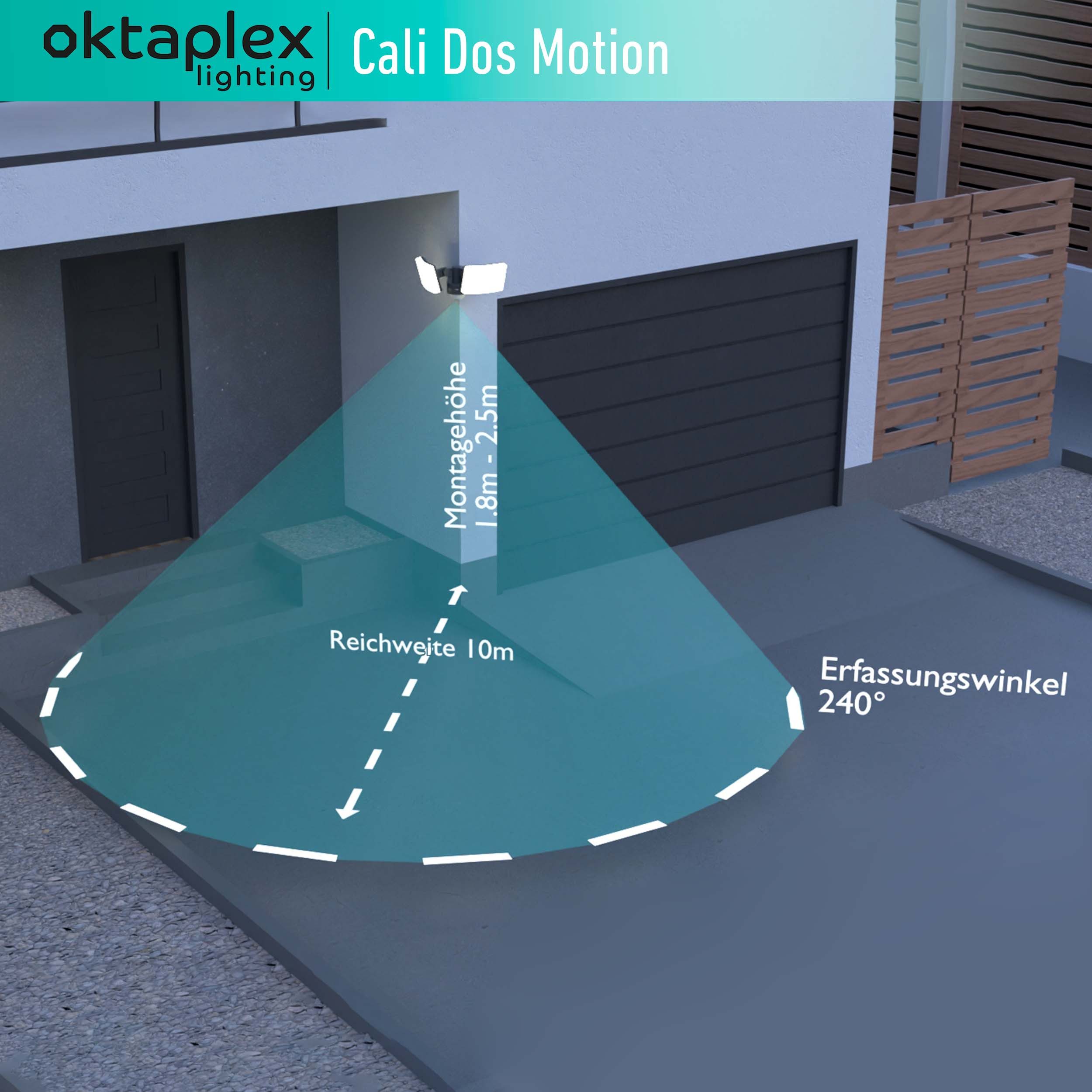 Oktaplex lighting LED Außen-Wandleuchte Cali Dos LED Strahler mit Bewegungsmelder 10m / 240 Grad IP65, PIR-Sensor, dreh- und schwenkbar, inklusive Leuchtmittel, – Bild 2 von 5