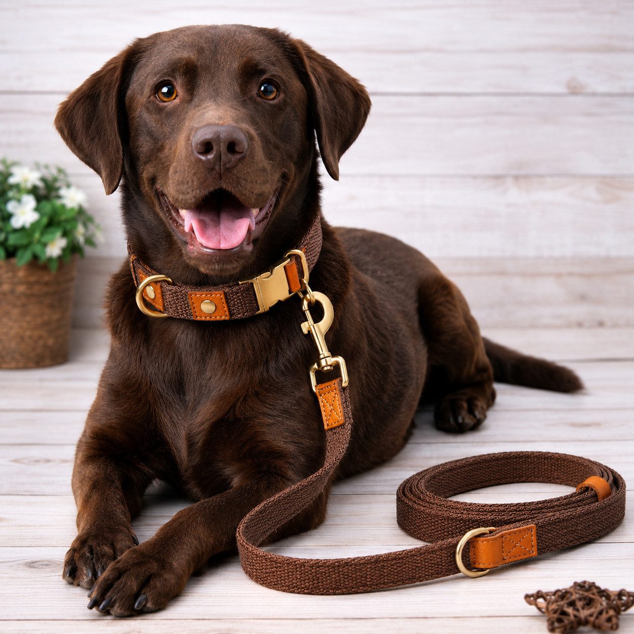 Illes-Laedchen Hunde-Halsband hochwertiges Hundehalsband & Hundeleine Set aus Nylon mit Leder, – Verstellbares Hunde Set in verschiedenen Größen & Farben