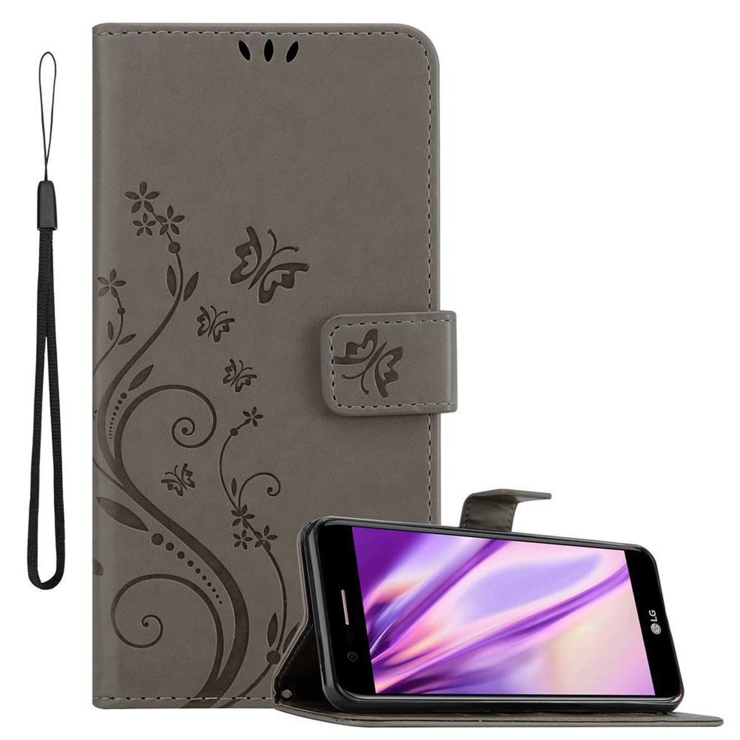 Cadorabo Handyhülle für LG K10 2018 / K11 / K11 PLUS Hülle LG K10 2018 / K11 / K11 PLUS, Hülle Schutzhülle Blumen Flower mit Standfunktion Kartenfach Magnet