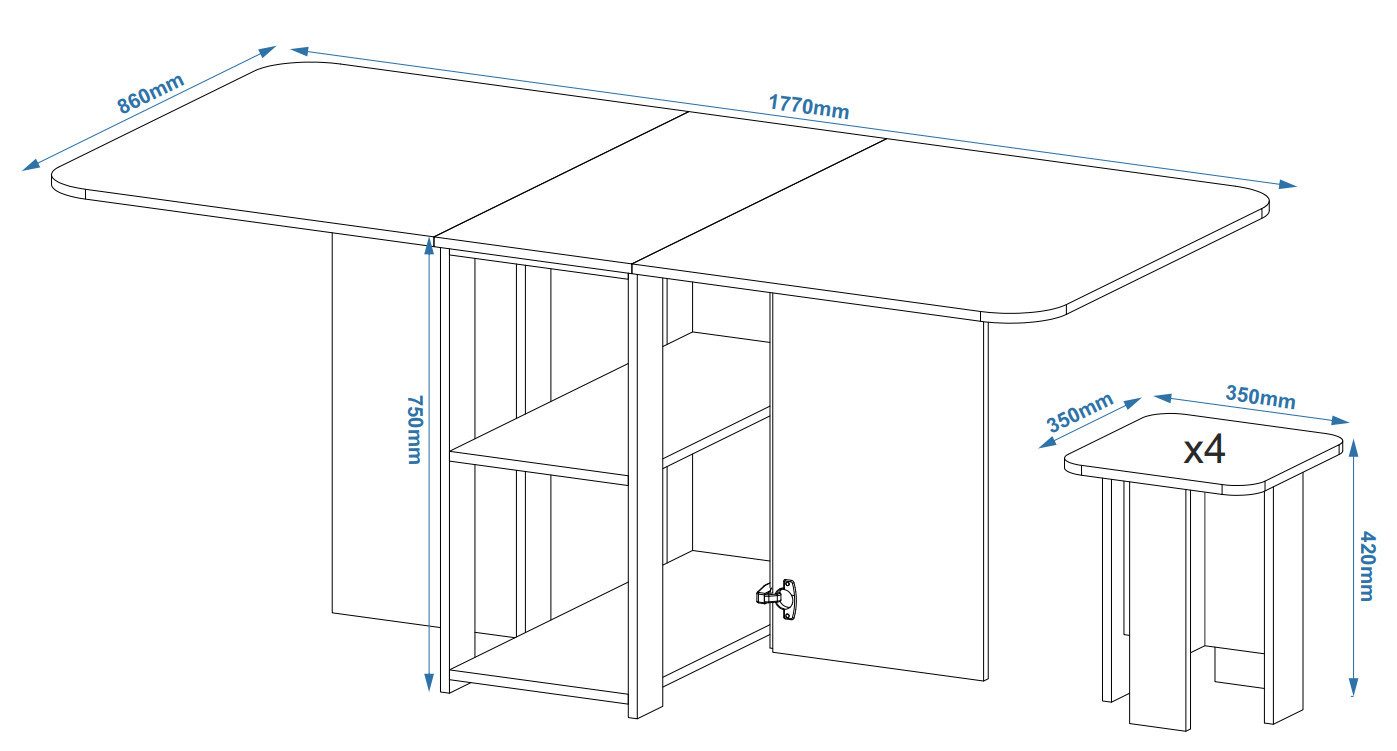 Rodnik Essgruppe Klapptisch Hocker Set 5-in-1, (5-tlg), Tisch-Transformer, kompakt & funktional, Hocker im Tisch verstaubar – Bild 4 von 5
