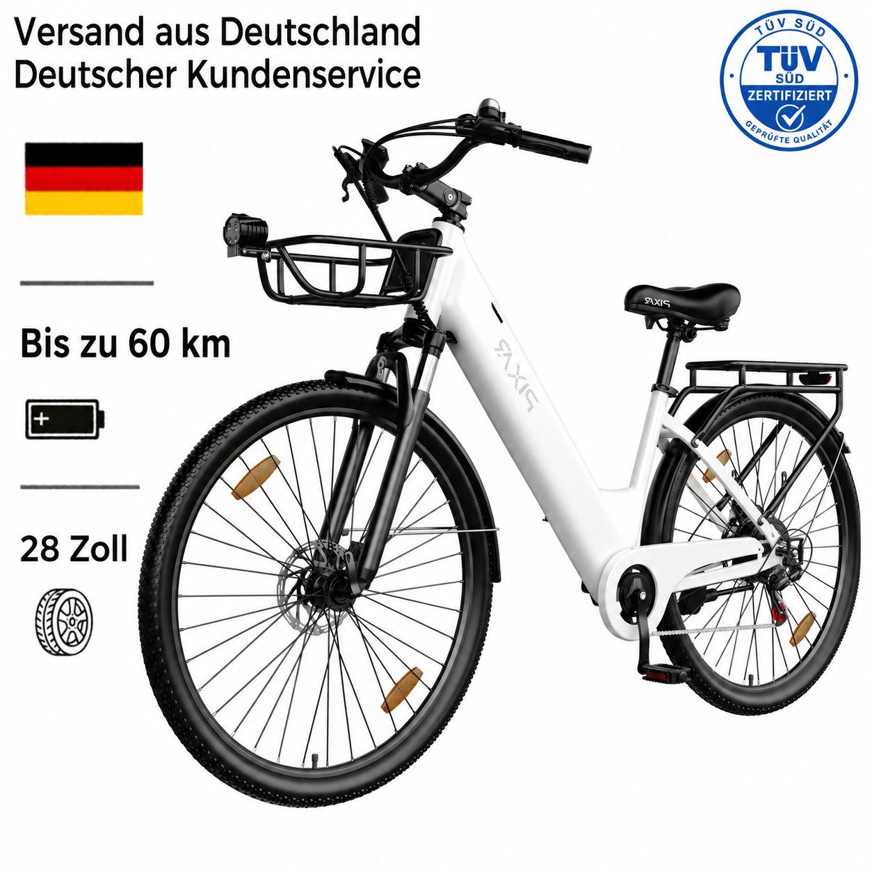 PIXAR E-Bike Pedelec 28 Zoll Citybike 36V 13Ah Akku 250W Motor bis 25 kmh Shimano, 7 Gang, Heckmotor, 468 Wh