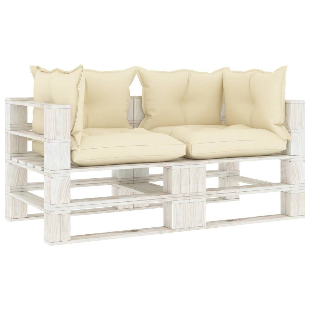 vidaXL Loungesofa Garten-Palettensofa 2-Sitzer mit Creme-Kissen Holz, 1 Teile Creme Weiß