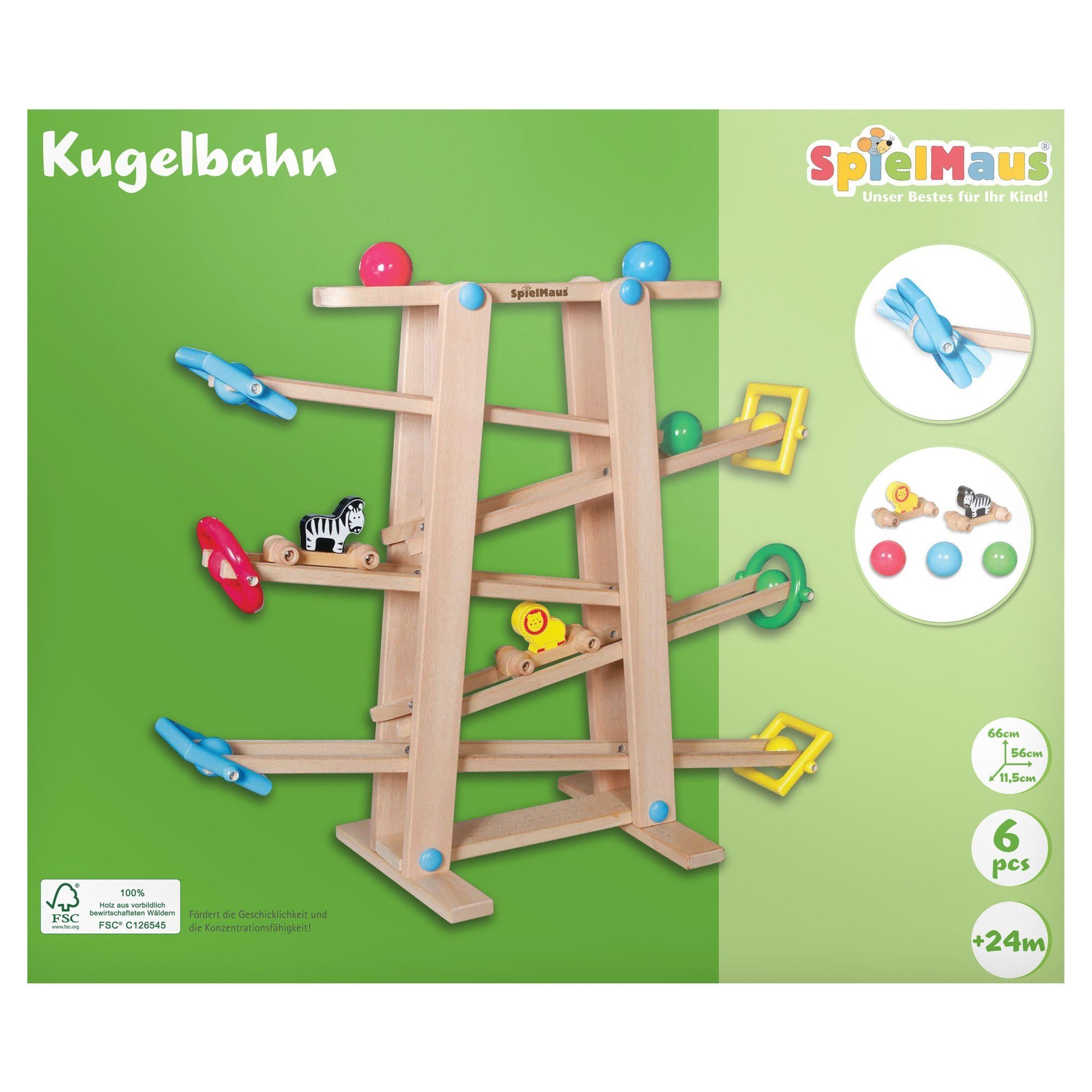 Kugelbahn SpielMaus Holz Kugelbahn mit Rollelementen