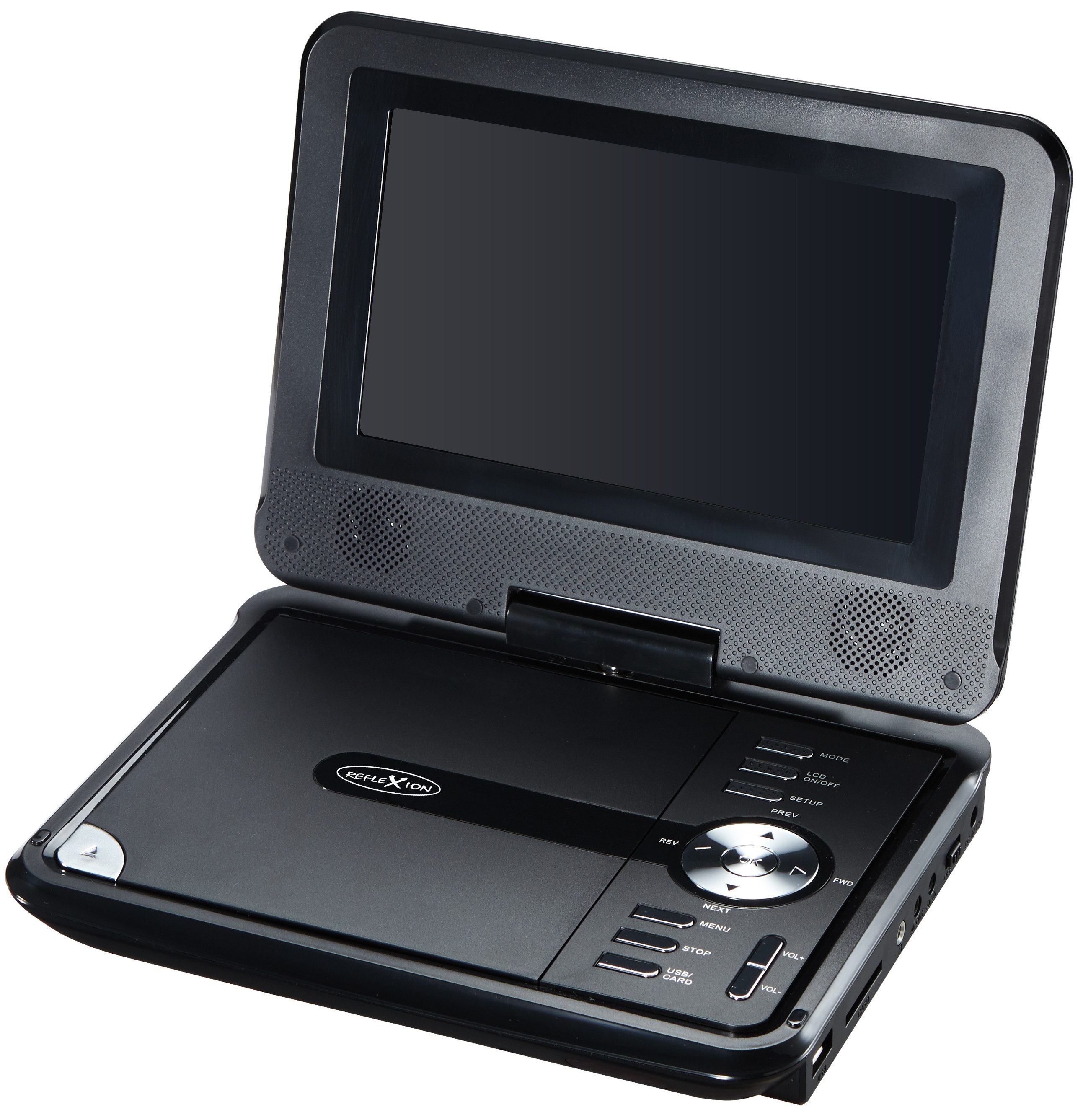 Reflexion DVD7002N Portabler DVD-Player (Eingebauter Akku, AV-IN, AV-Out, USB, SD-Slot, 12V Auto-Adapter)