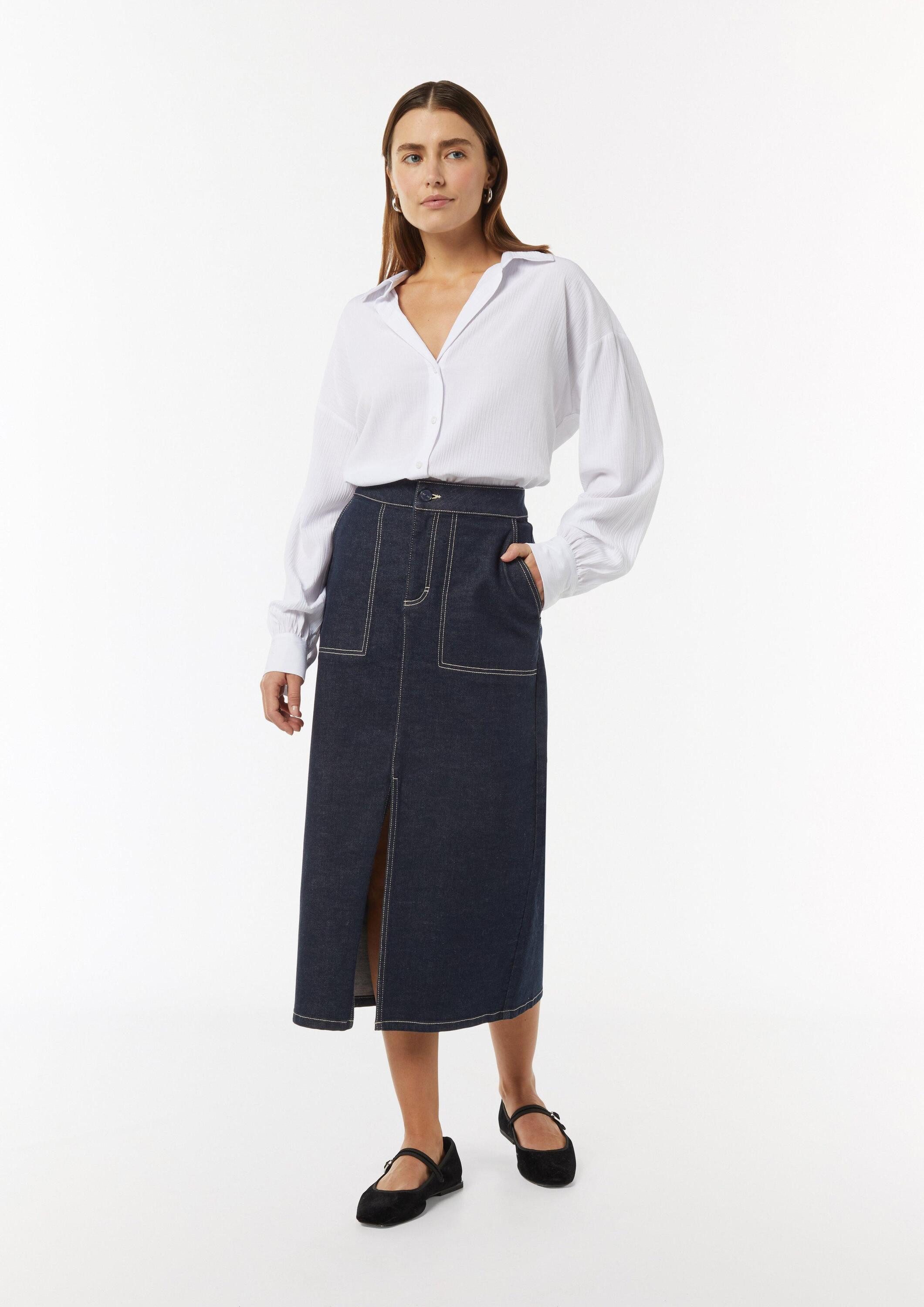 comma Langarmbluse Bluse Strukturierte Bluse mit Hemdkragen