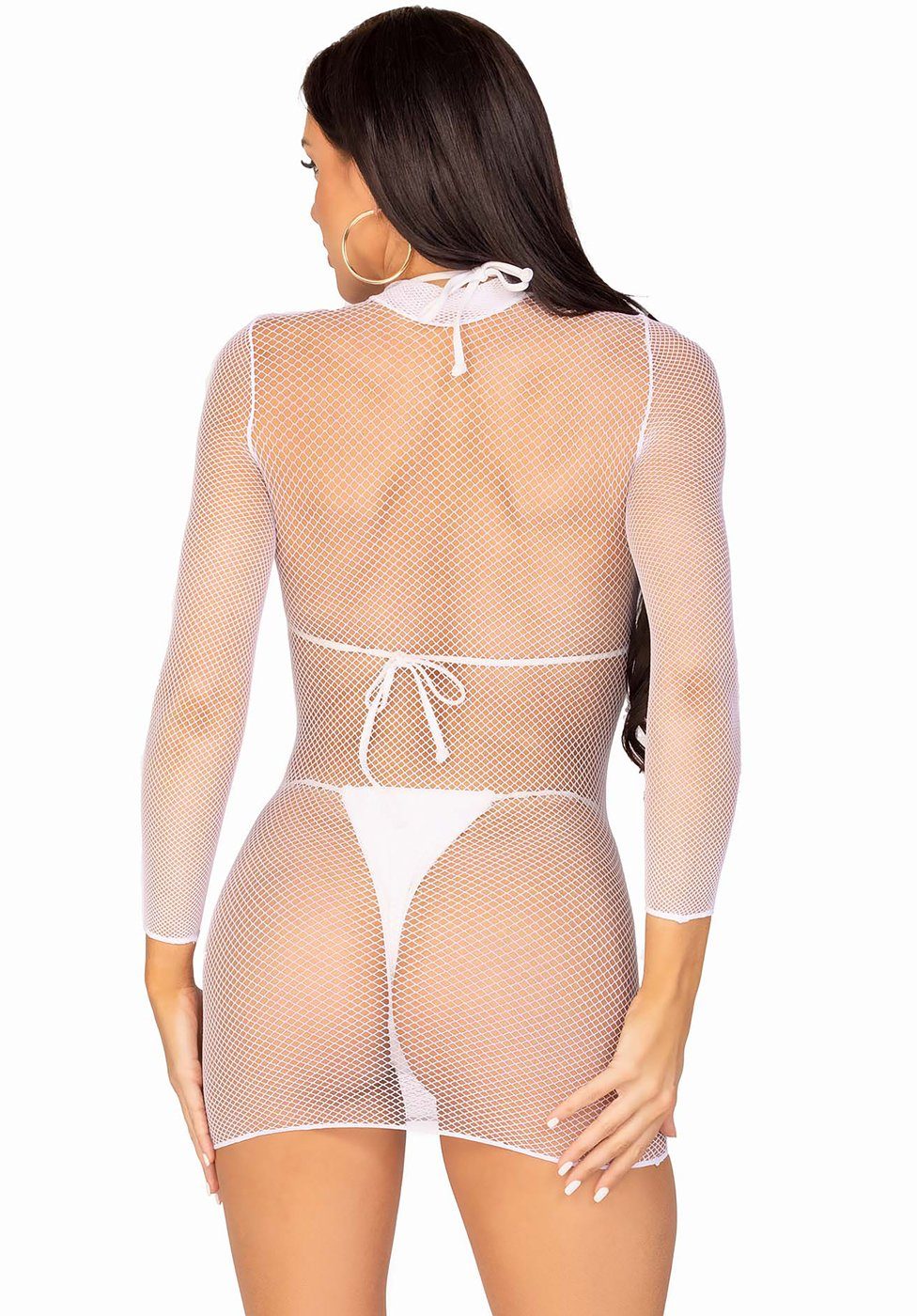 Leg Avenue Minikleid Langarm Netz-Kleid - weiß (1-tlg) elastischer Netz-Stoff