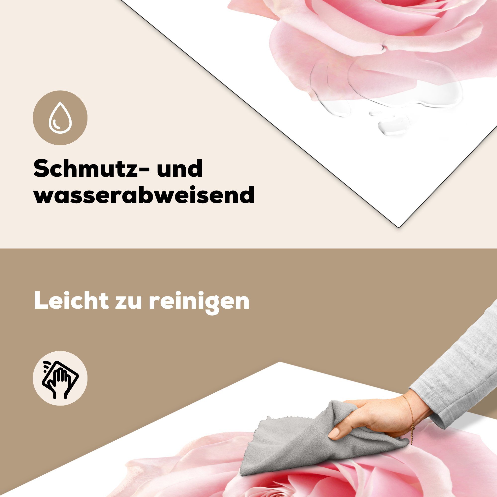 für - küche Rose tlg), (1 Blumen, Rosa Ceranfeldabdeckung, cm, Vinyl, 78x78 - MuchoWow Herdblende-/Abdeckplatte Arbeitsplatte