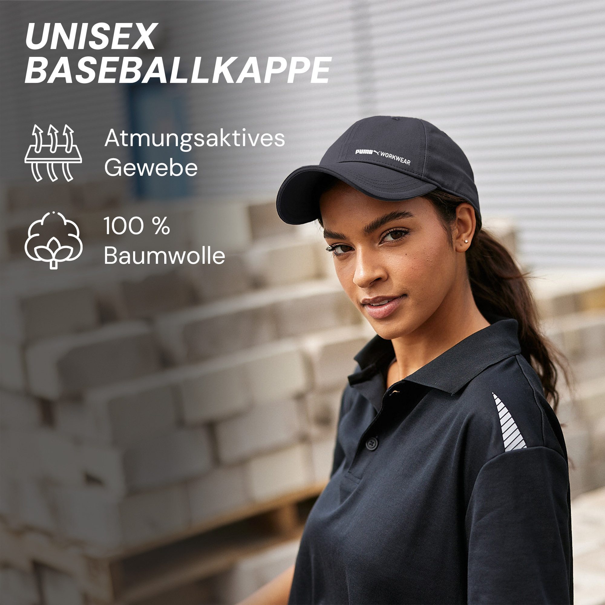 PUMA Workwear Baseball Cap Unisex Mütze mit Logo - Größenverstellbar - 100% Baumwolle Zeitloses Design - Fester Schirm - für Arbeit und Freizeit