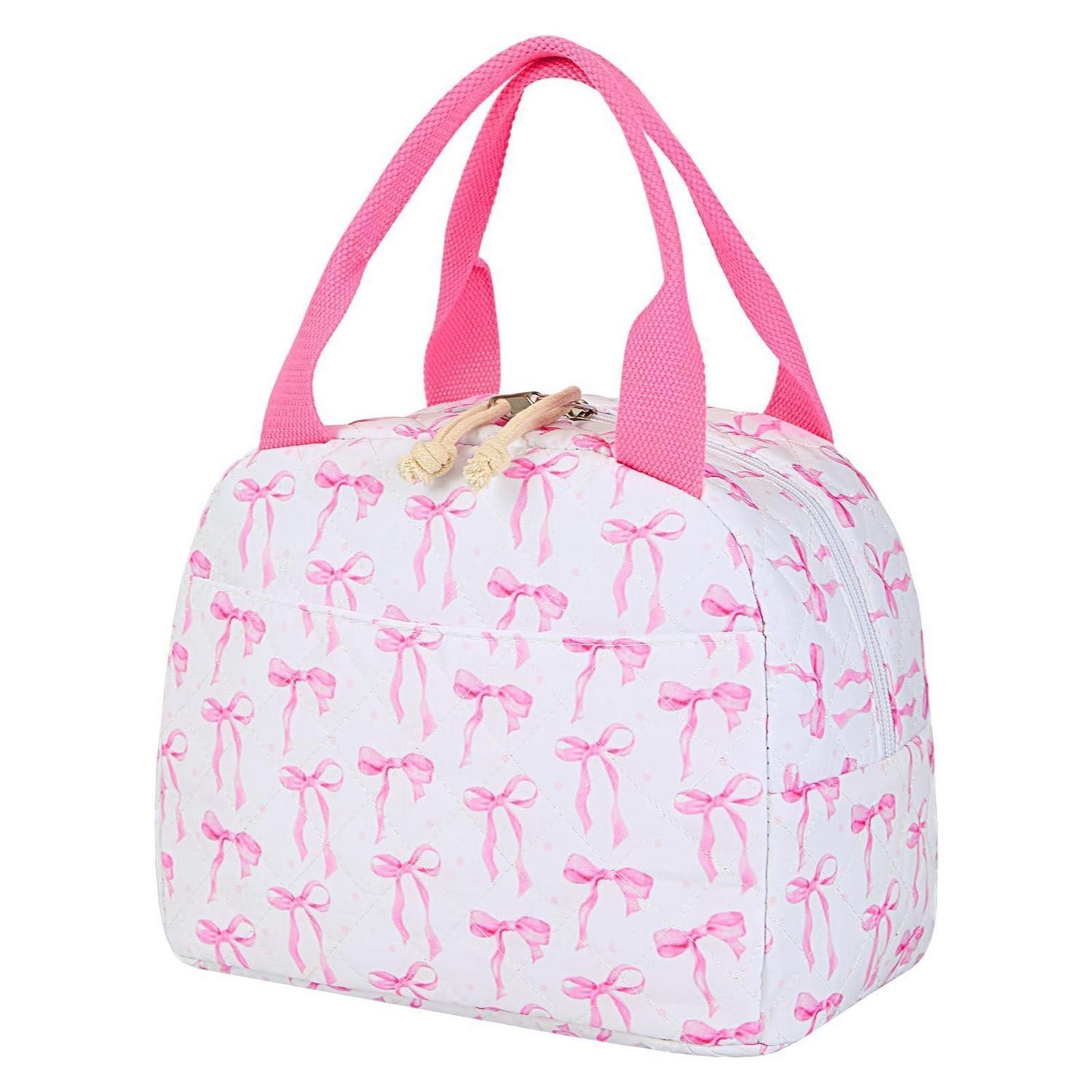 LuxusKollektion Kühltasche Kühltasche Isoliert Baumwolle Gesteppt Lunchtasche 9L Rosa Fliege