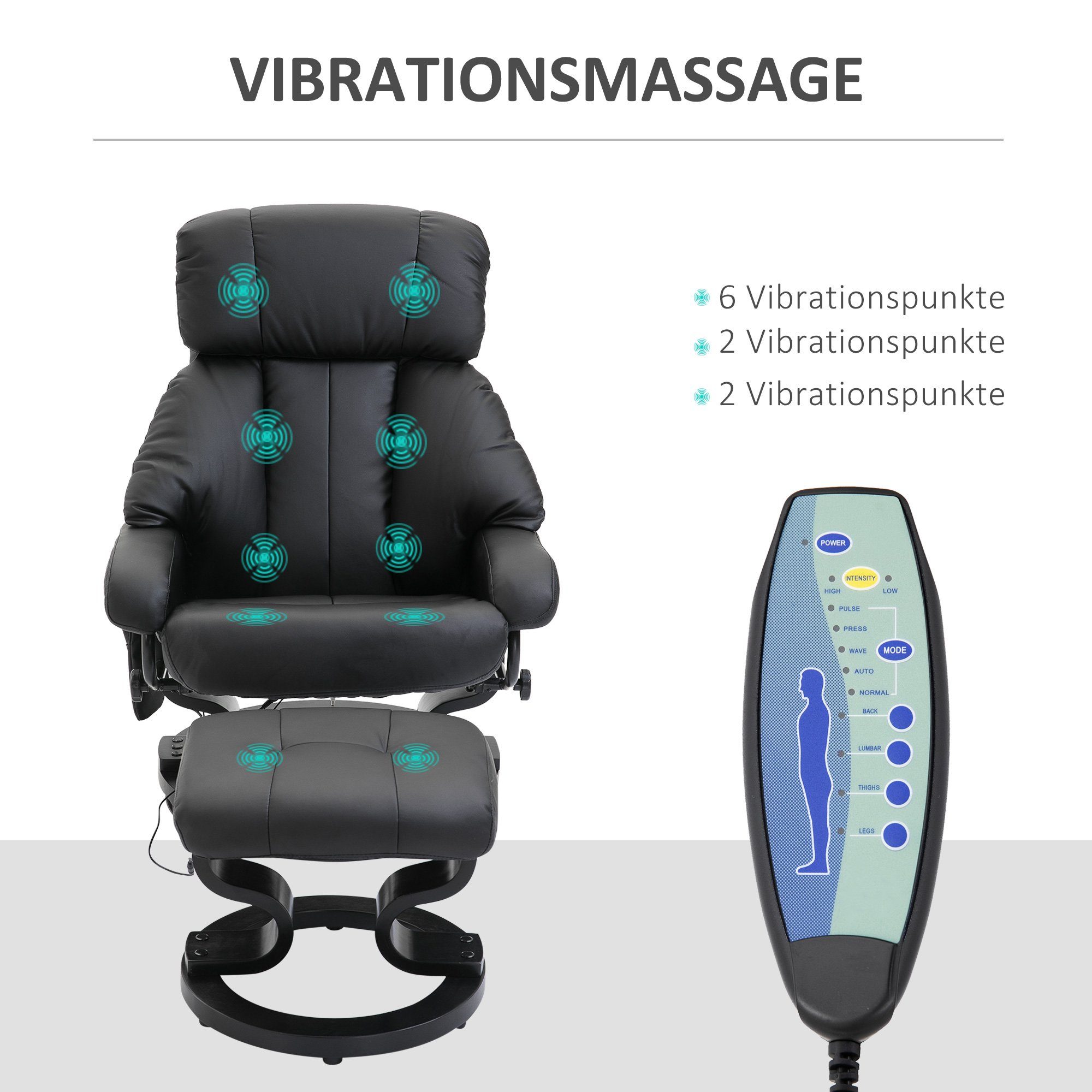 Massagesessel Relaxsessel belastbar Relaxsessel Fernsehsessel), kg 2-St., Liegefunktion bis HOMCOM mit (Liegesessel, Hocker, Relaxliege, mit 120