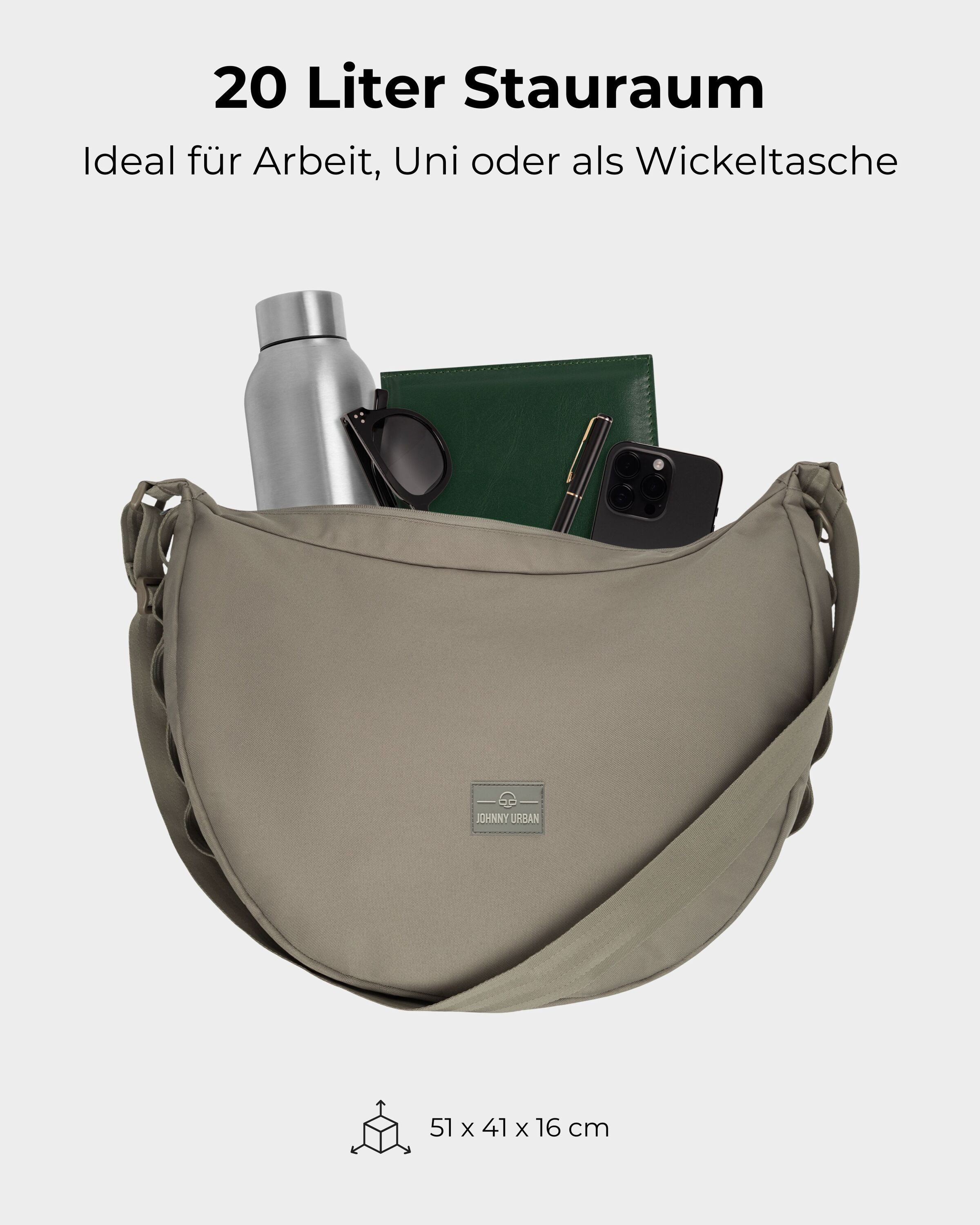 Johnny Urban Umhängetasche Ally XL Half Moon Bag aus recyceltem Polyester, 16, Große Crossbody Bag in Halbmond Form, Wasserabweisend