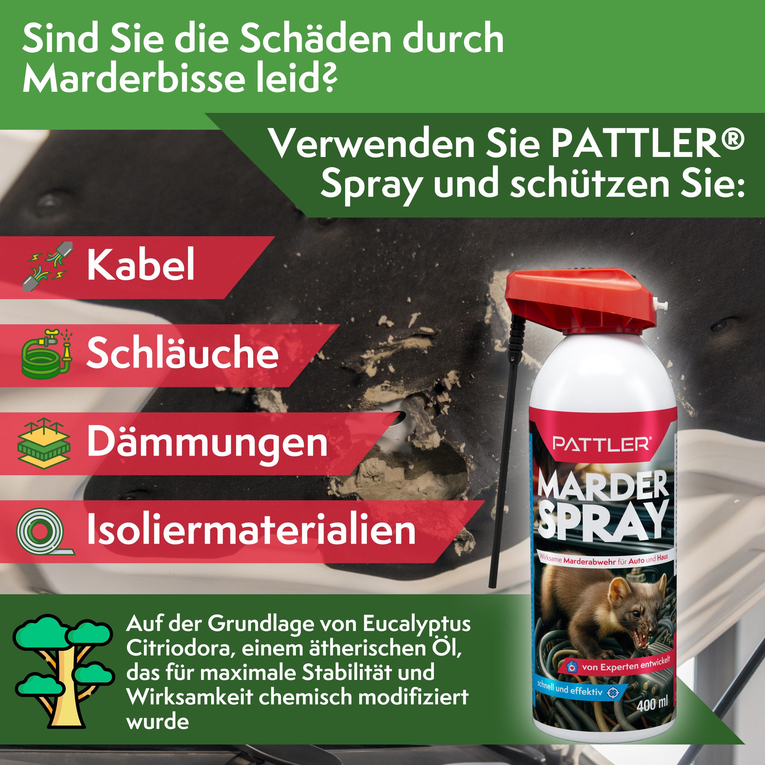 Pattler Marderspray Hochwirksam mit Sofortwirkung, 400 ml, 400 ml – Bild 4 von 5