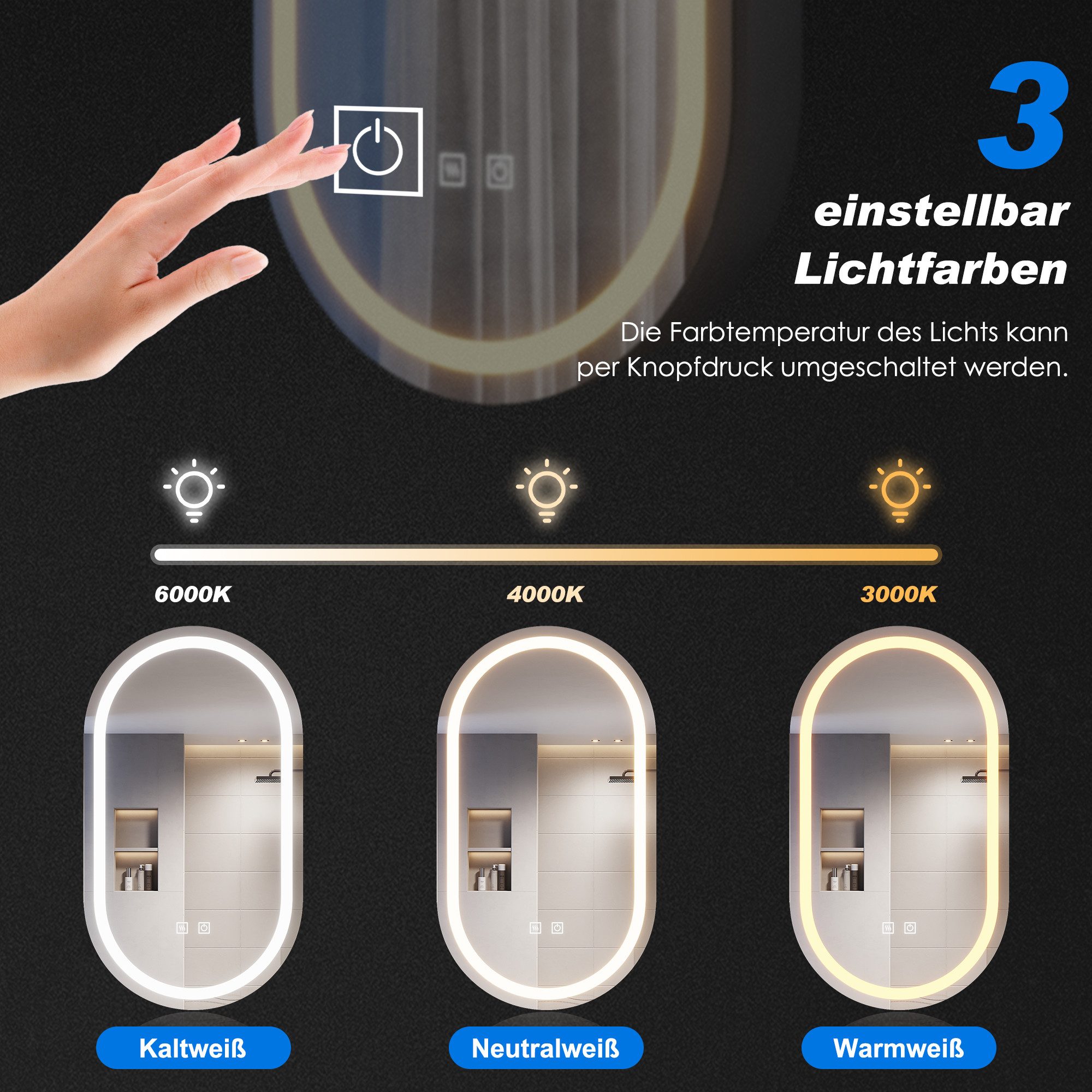 SONNI Badezimmerspiegelschrank Doppeltüriger Badspiegelschrank mit 3 Farbli günstig online kaufen