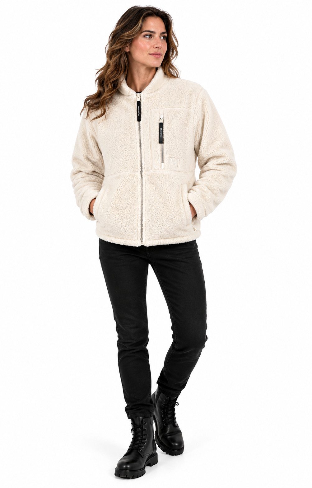 SUBLEVEL Fleecejacke SUBLEVEL Teddyfleece Jacke Damen Übergangs Herbst Jacke microfleece