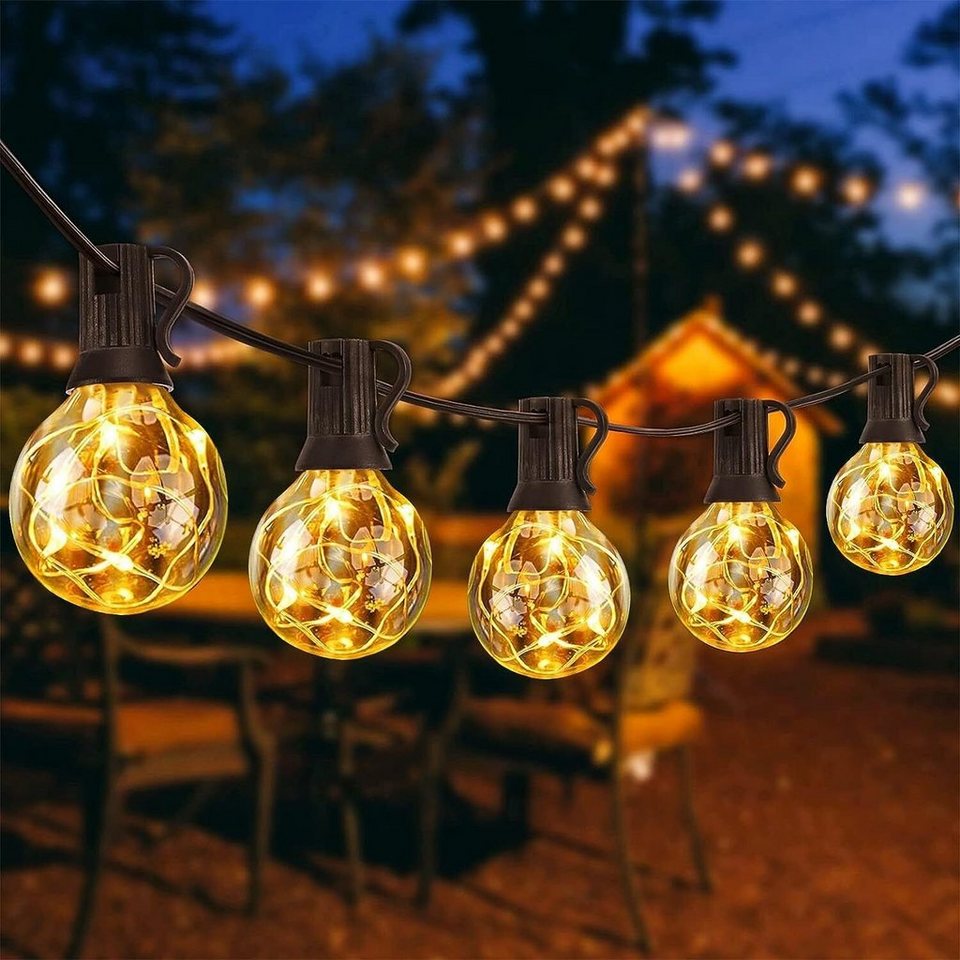 LETGOSPT LED-Lichterkette LED Lichterkette Aussen, 25 LED 10M 8 Modi G40  Lichterkette Lampions, Kupferkabel Verlängerbar für Balkon Terrassen Garten