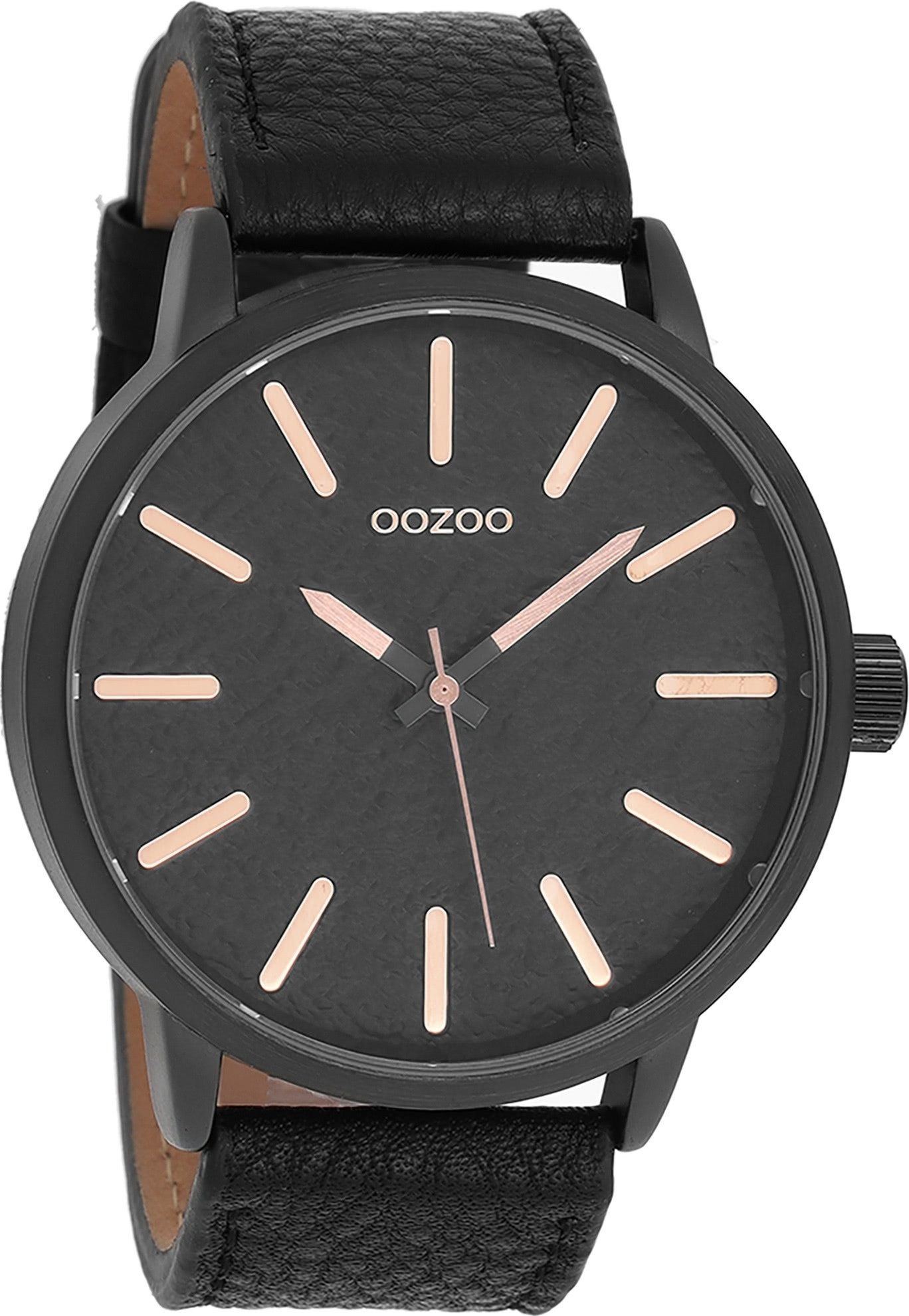 OOZOO Quarzuhr Oozoo Damen Uhr Casual struktur Leder, (Analoguhr), Damenuhr rund, extra groß (ca. 48mm) Lederarmband, Casual-Style
