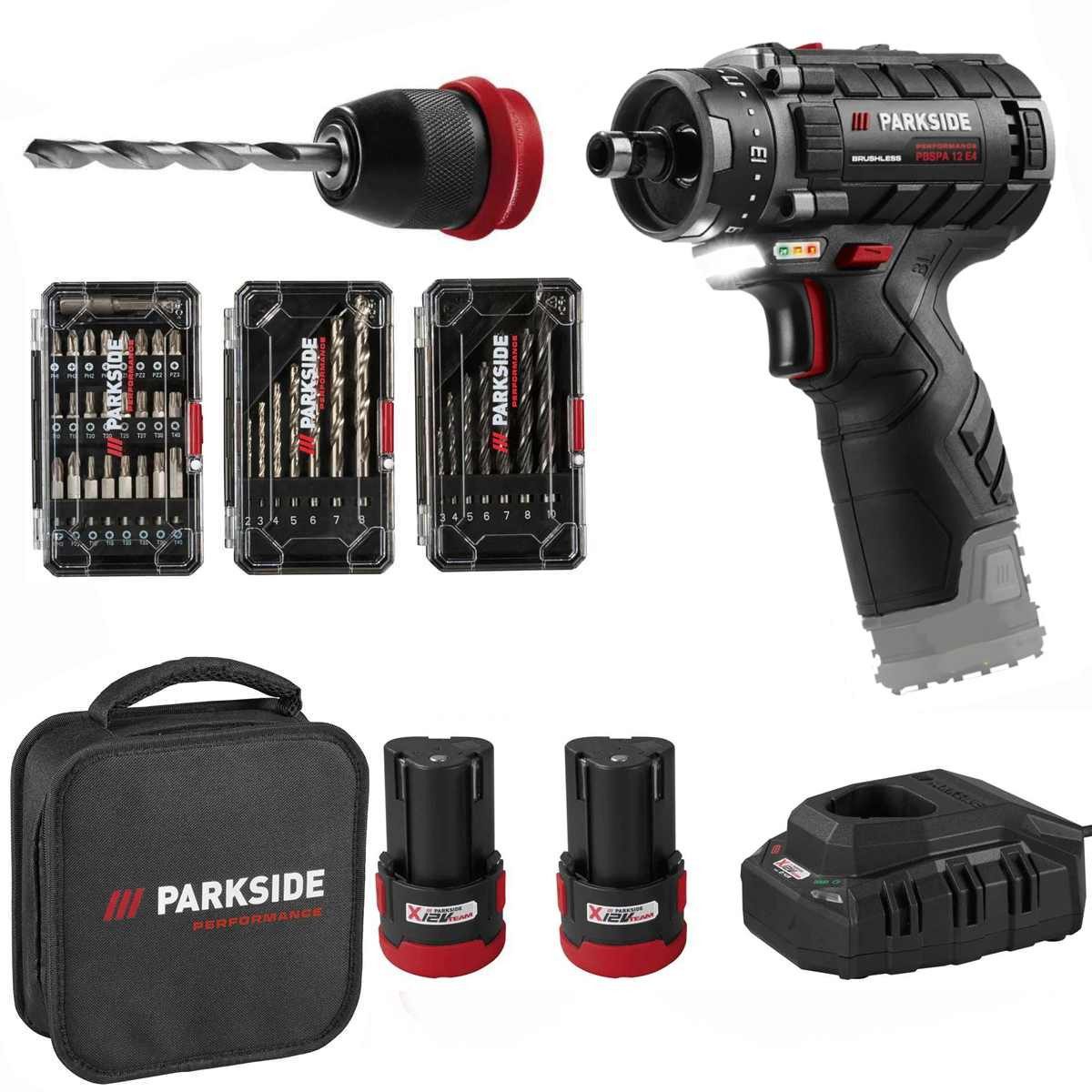 PARKSIDE PERFORMANCE® Akku-Drehschlagschrauber 12 V Akku-Bohrschrauber-Starterset PBSPA 12 mit 2 Akkus und Bohrerset