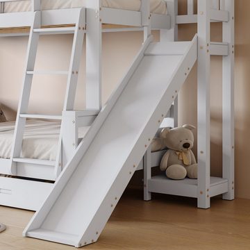 Flieks Etagenbett, Kinderbett mit Rutsche, Leiter und zwei Schubladen, 90x200cm+120x200cm