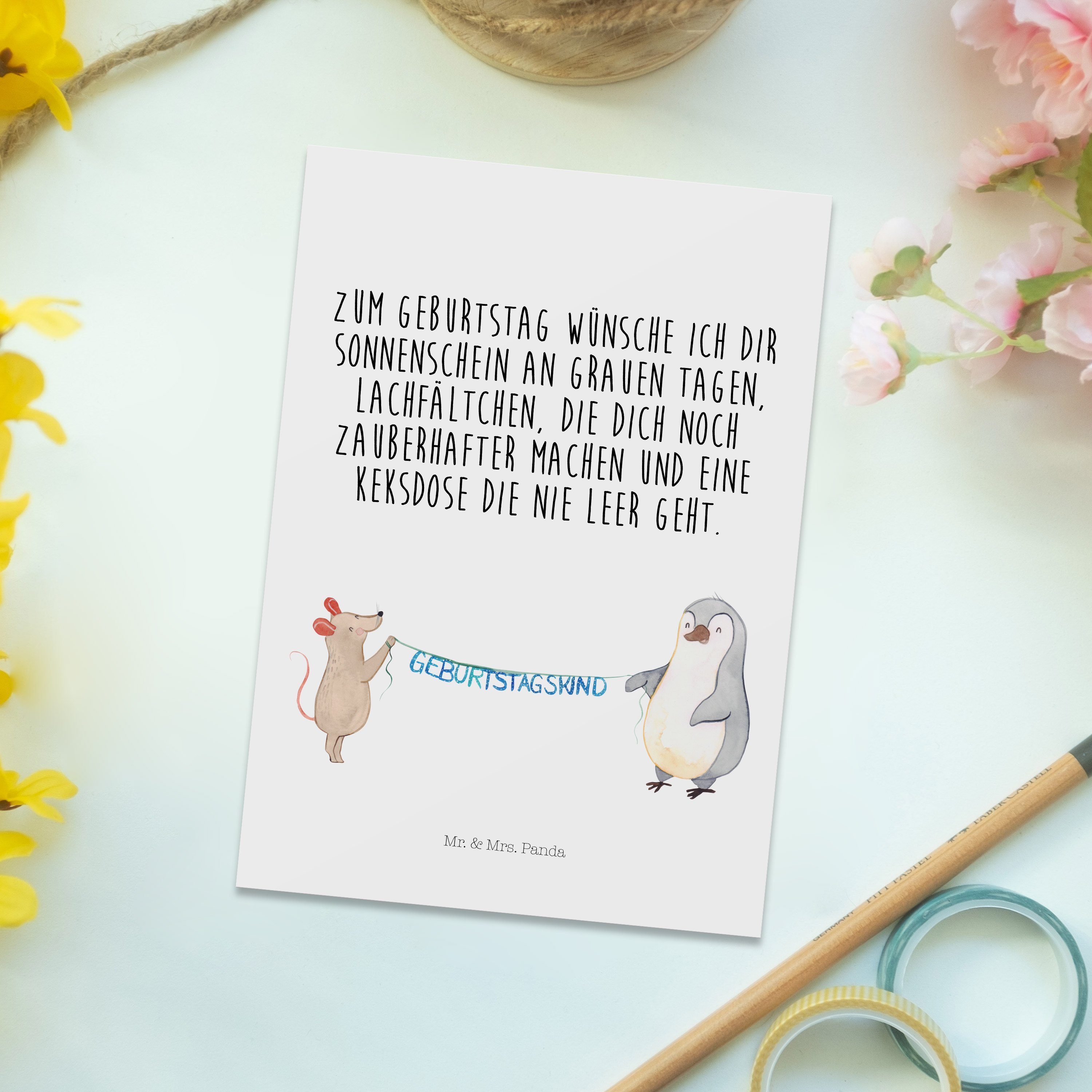 Pinguin - Birthday, Geschenk, Happy Geburtstag Weiß Maus Mrs. & Postkarte - Mr. Geschenkka Panda