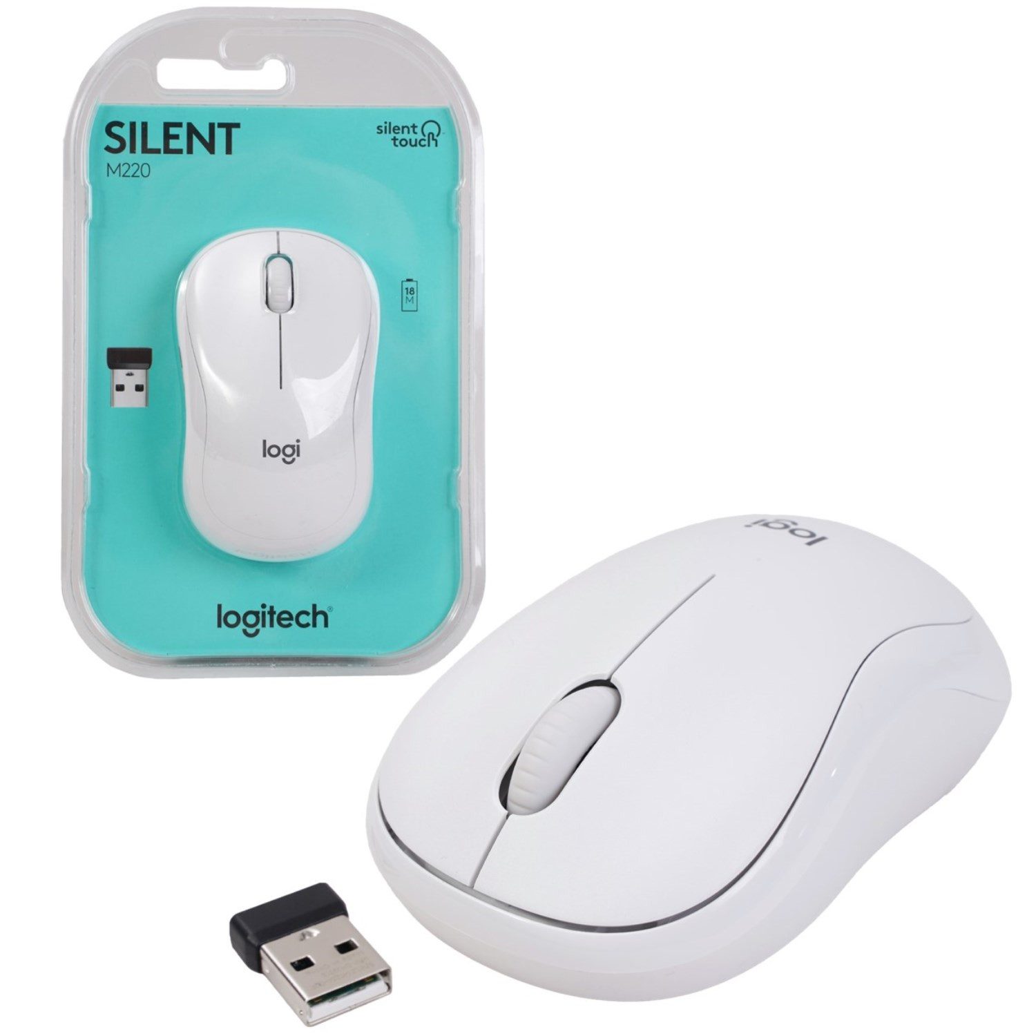 Logitech PC USB Maus M220 Silent Weiß 3 Tasten SilentTouch Mäuse (Wireless Mouse Kabellos Funk Leise Tasten USB Nano Receiver)