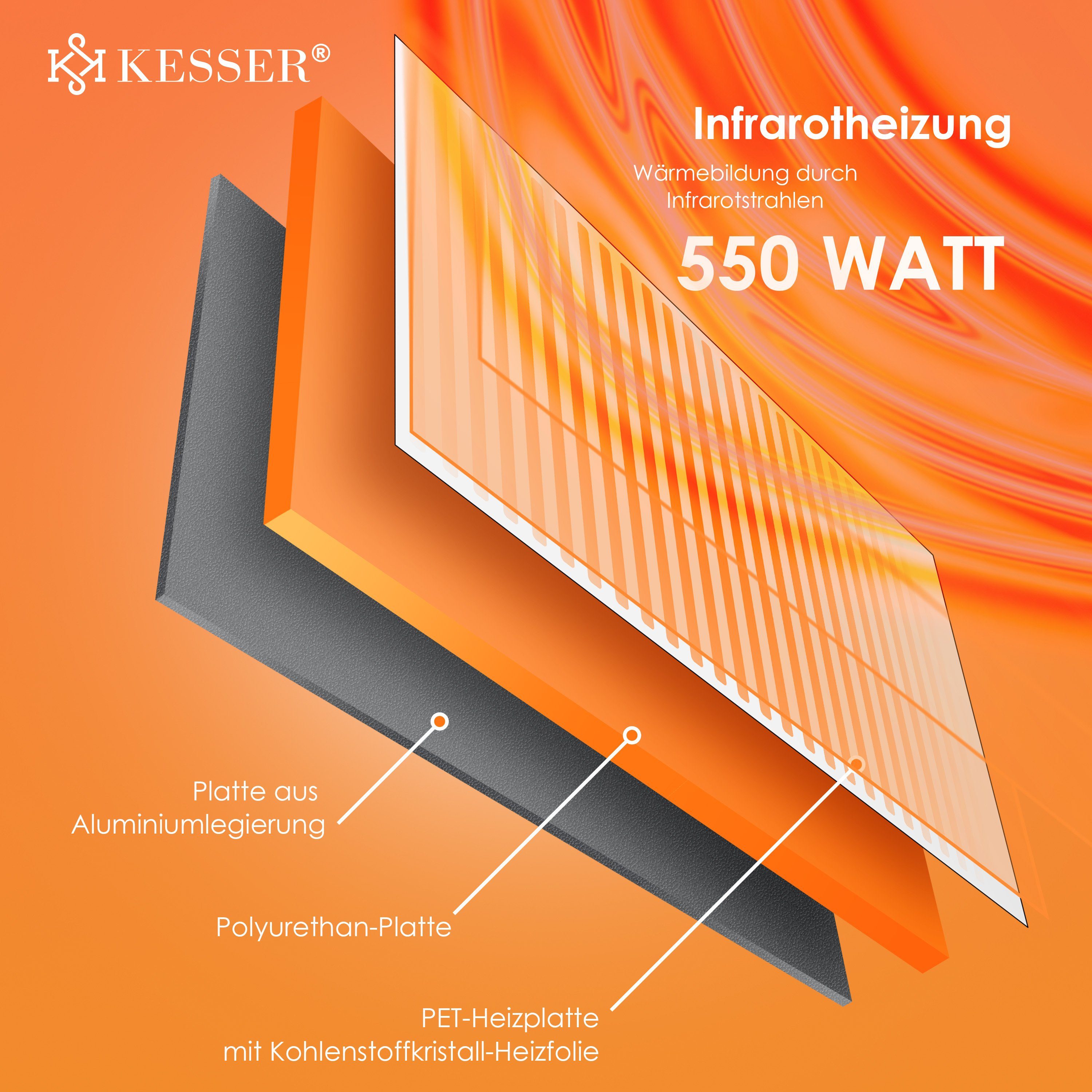mit LCD-Display Watt Weiß Watt - Infrarotheizung, KESSER 550 Fernbedienung 425-550 Infrarotheizung 1x