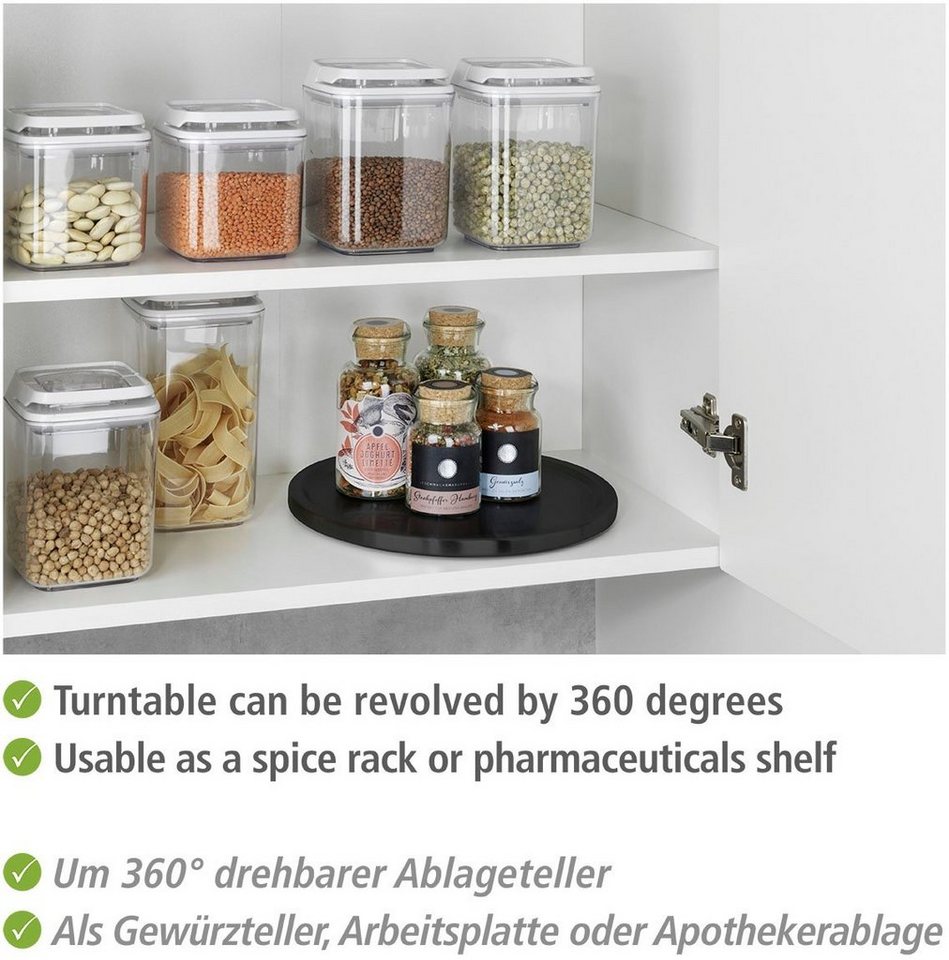 WENKO Drehregal Uno, 1-tlg., aus rostfreiem Edelstahl in Schwarz, Ideal für  Küchenutensilien, Lebensmittel oder Gewürze