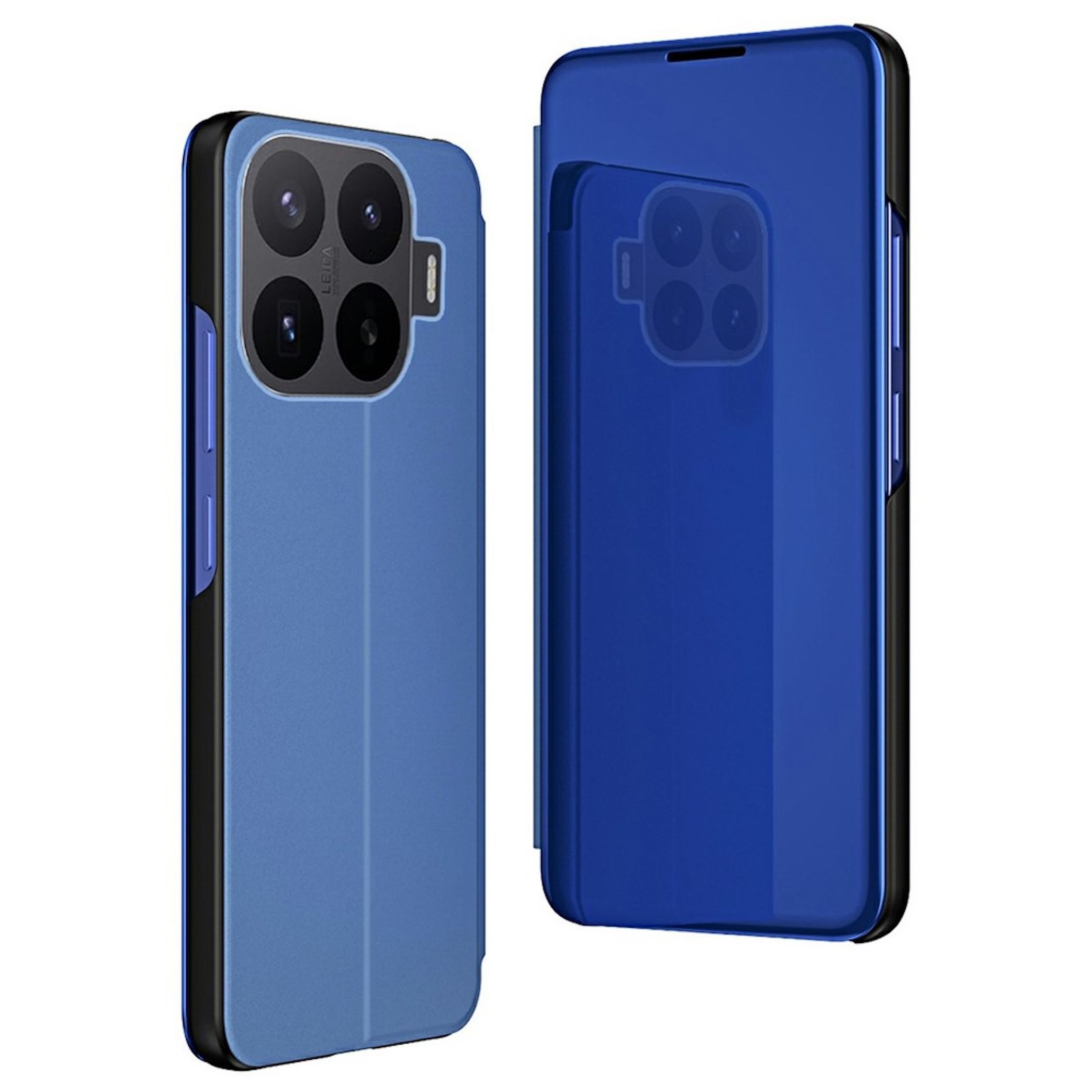 Wigento Handyhülle Flipcase für Xiaomi 17T Pro Klapp Spiegel Wake UP Cover Blau 6,83 Zoll, Elektroplattiertes Spiegel-Design, horizontaler Klappständer
