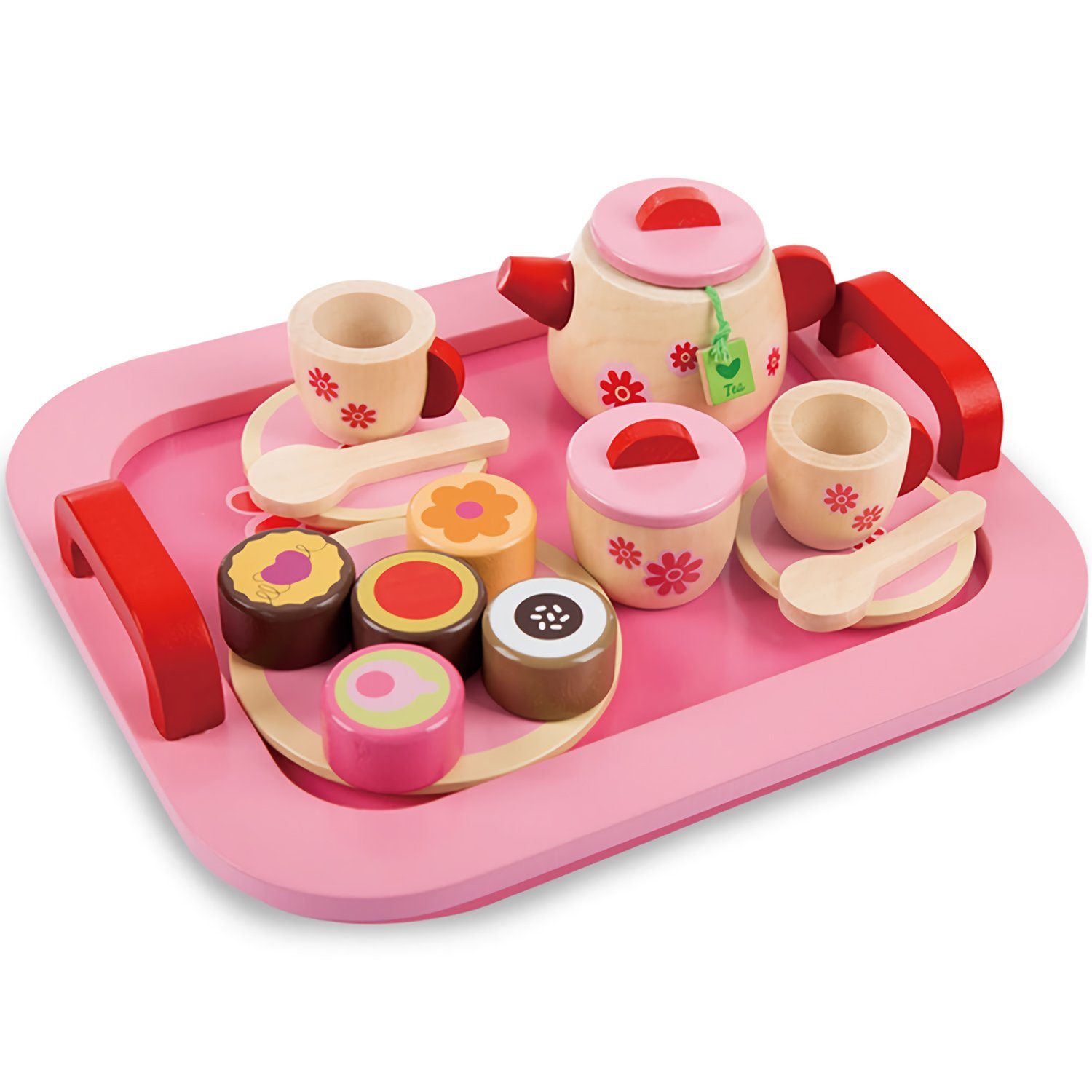 Kinder Teeservice Set Holz Teeset Rollenspiel Spielzeug Kinderküche Tea Party 