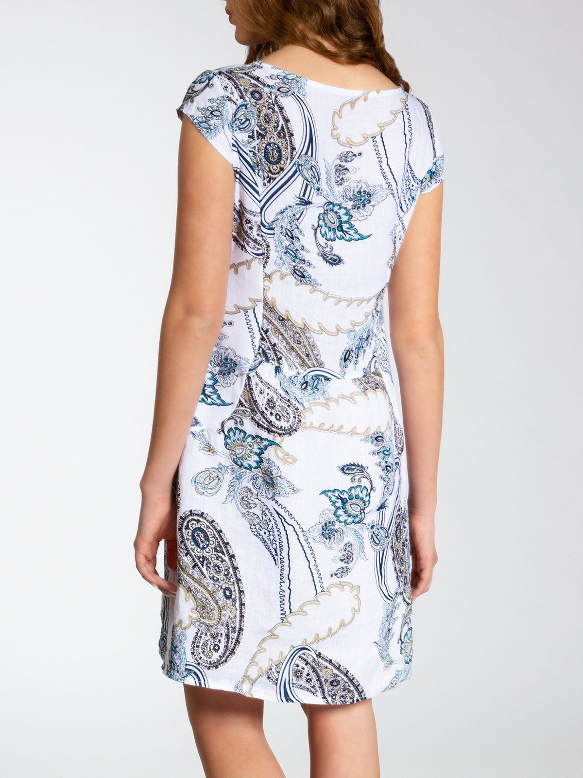 Caspar Sommerkleid SKL022 Damen Sommer Leinenkleid mit Paisley Print bis Größe 50 Luftig leicht, figurumspielende Form, mit seitlichem Jersey-Einsatz