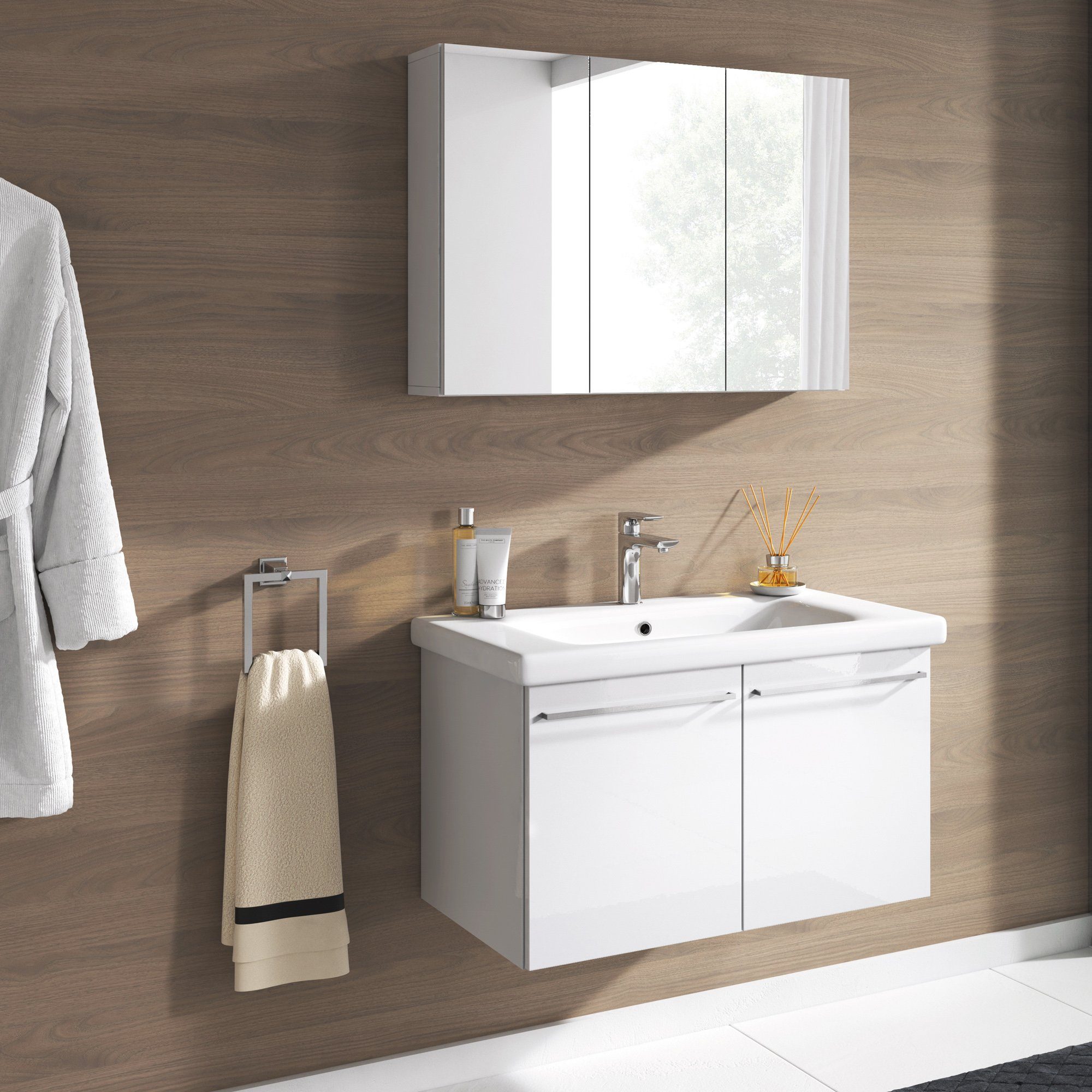 inter Badmöbel-Set Corsica 2 tlg. Hochglanz Spiegelschrank Waschbeckenschra günstig online kaufen