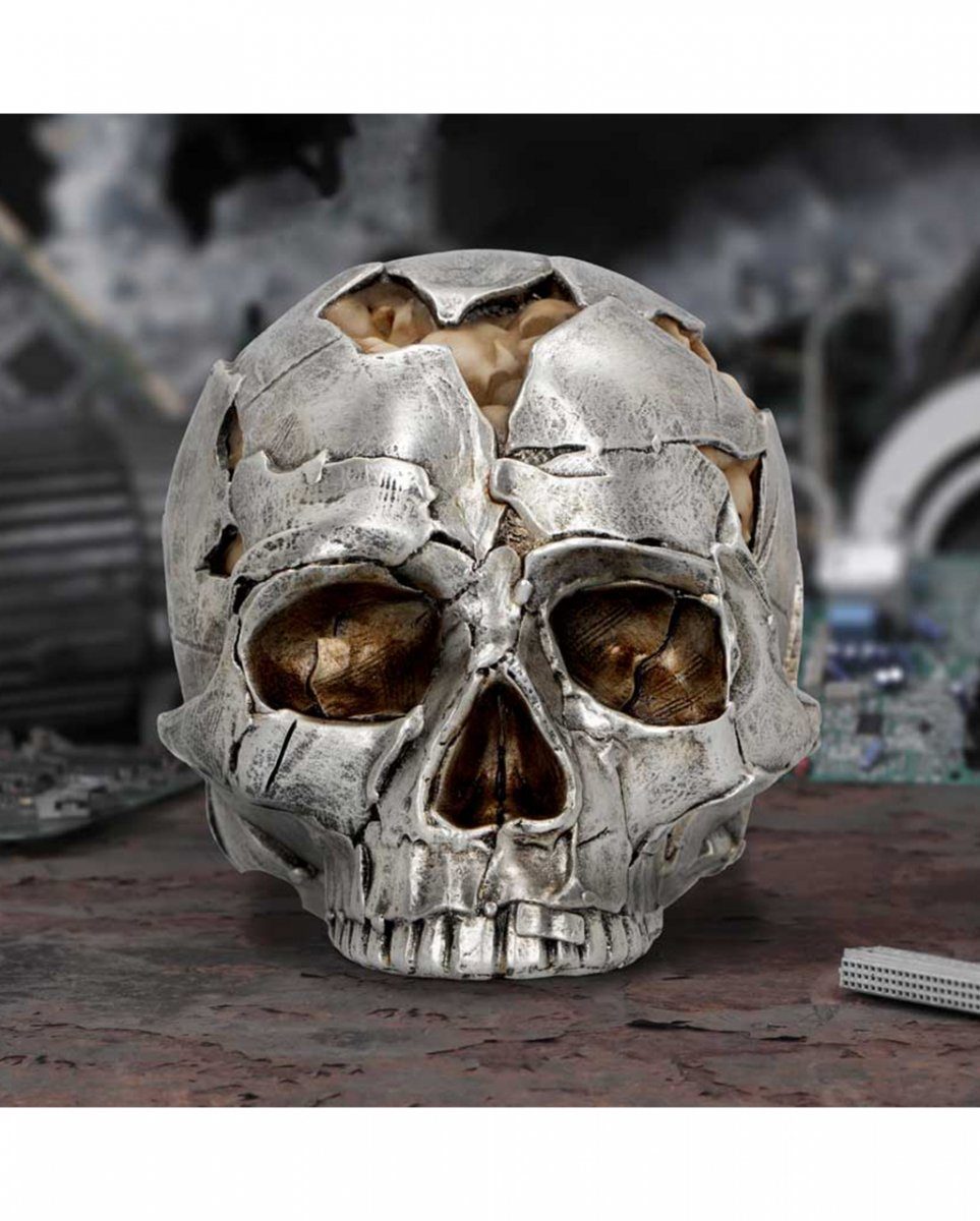 Horror-Shop Silberfarbener 16cm Dekofigur Fracture Totenkopf