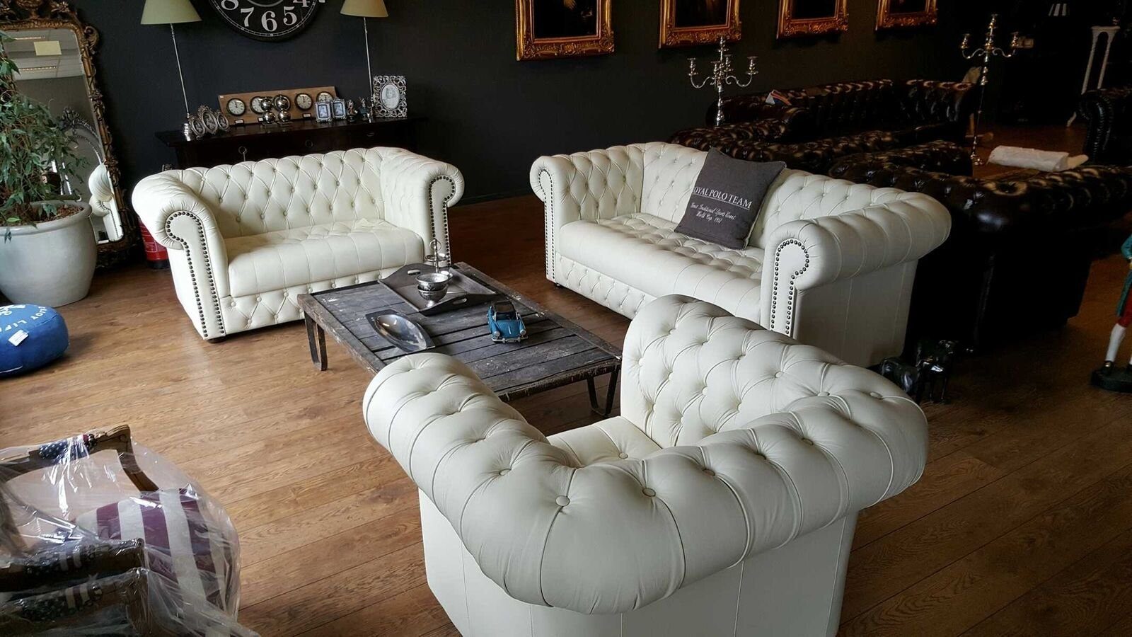 Echtes Sofa Set Wohnzimmer-Set (3-St., 100% Made Leder Chesterfield Sofa/2-Sitzer Rindsleder 3+2+1 Sofort, Europa in Sofa/Sessel), 3-Sitzer JVmoebel