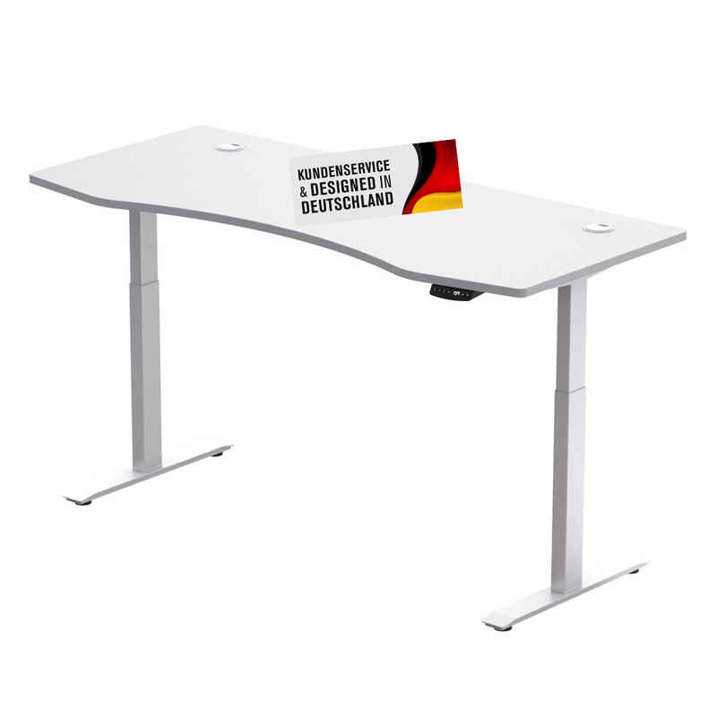 PROMAFIT Arbeitstisch Schreibtisch mit elektrischer Höhenverstellung Weiß-Weiß 150 x 78 cm (Set, 1-St), Tischplatte 180 oder 150 cm & 3 Memory Funktionen