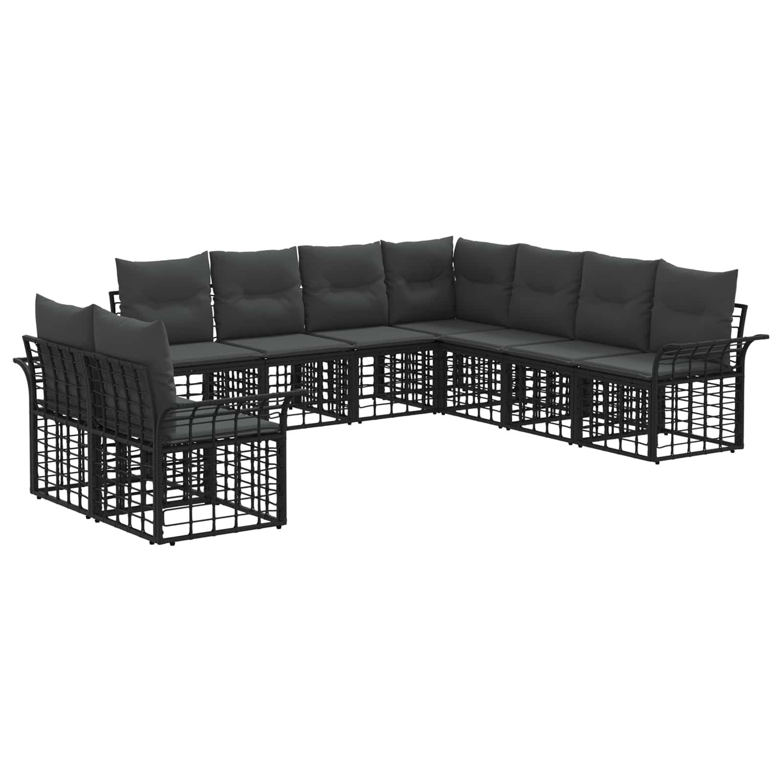 vidaXL Gartenlounge-Set Outdoor-Sofagarnitur 9 pcs Schwarz und Dunkelgrau Polyester, (9-tlg)