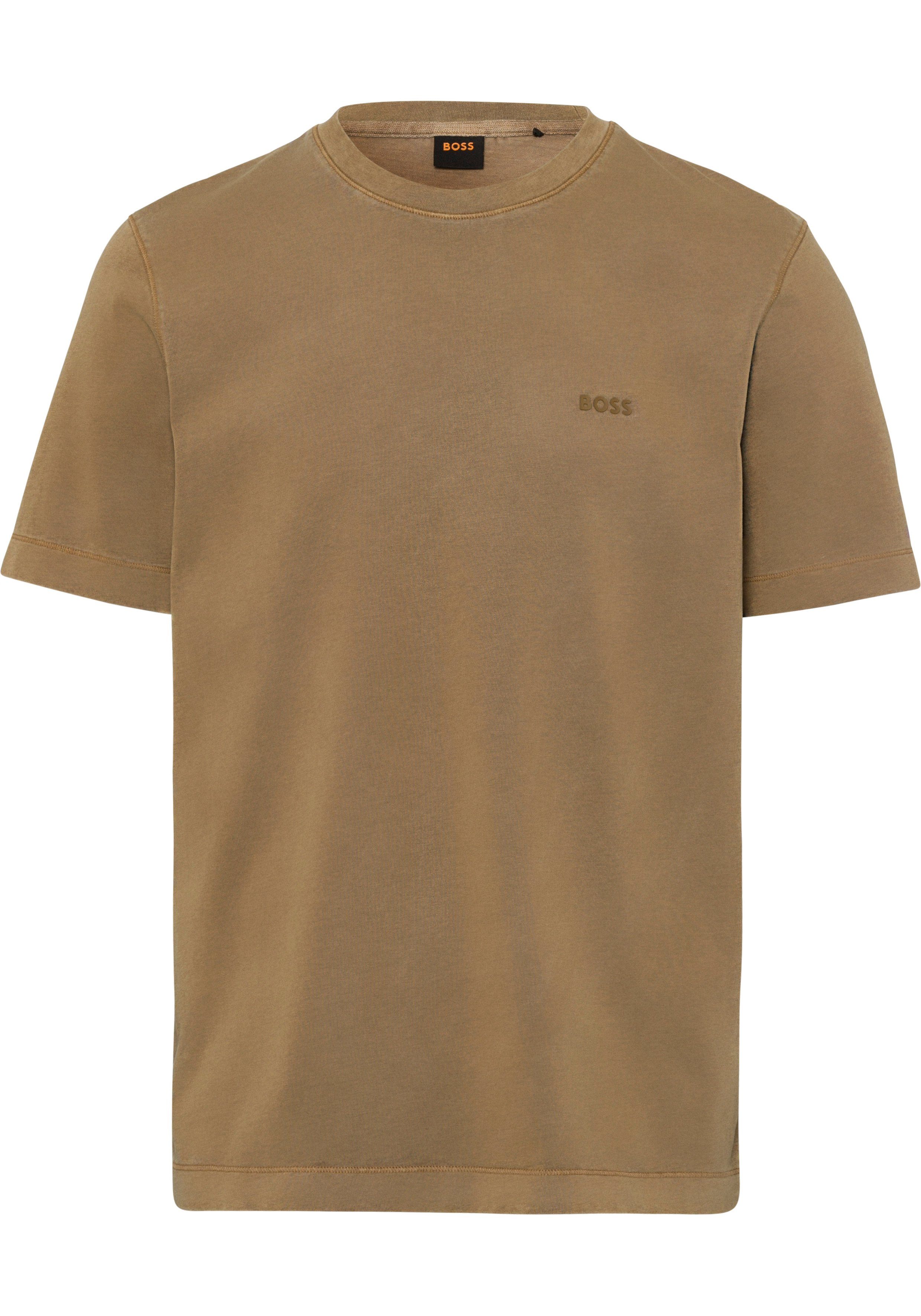 Overlocknähten mittelbraun ORANGE T-Shirt (1-tlg) Testructured mit BOSS