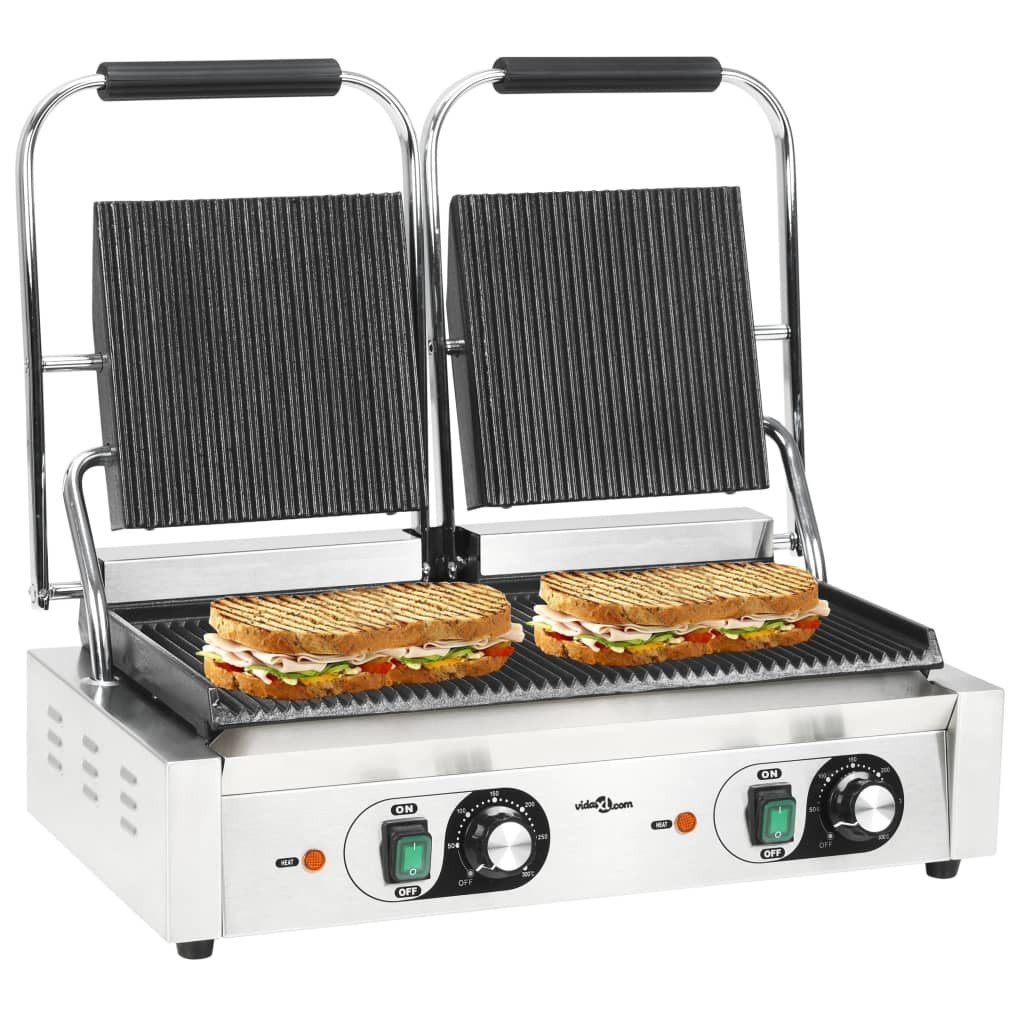 vidaXL Kontaktgrill Doppelter Gerillter Panini-Grill 3600 W 58 x 41 x 19 cm