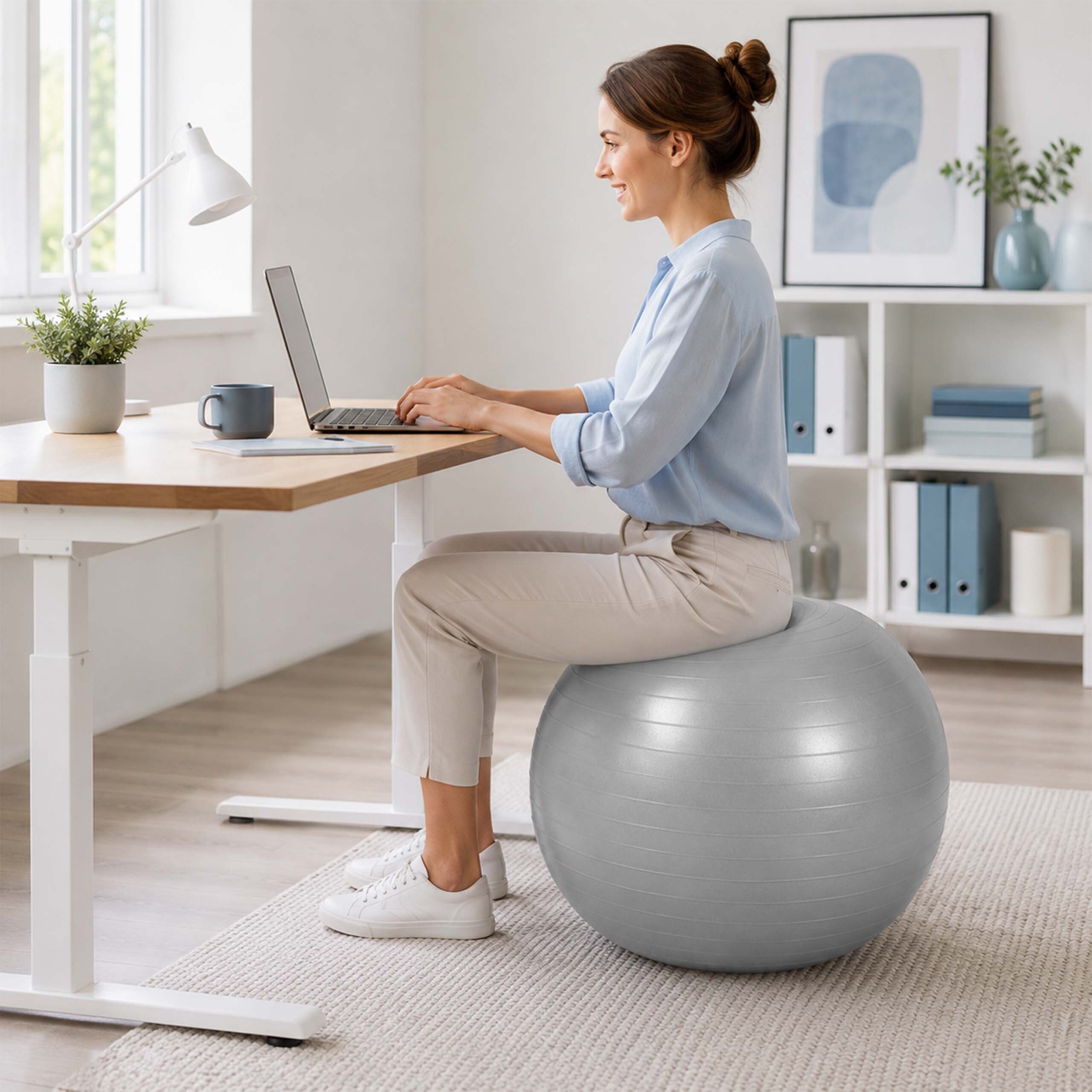 relaxdays Gymnastikball mit Luftpumpe (3-St), grau, Ø 65 cm – Bild 3 von 5