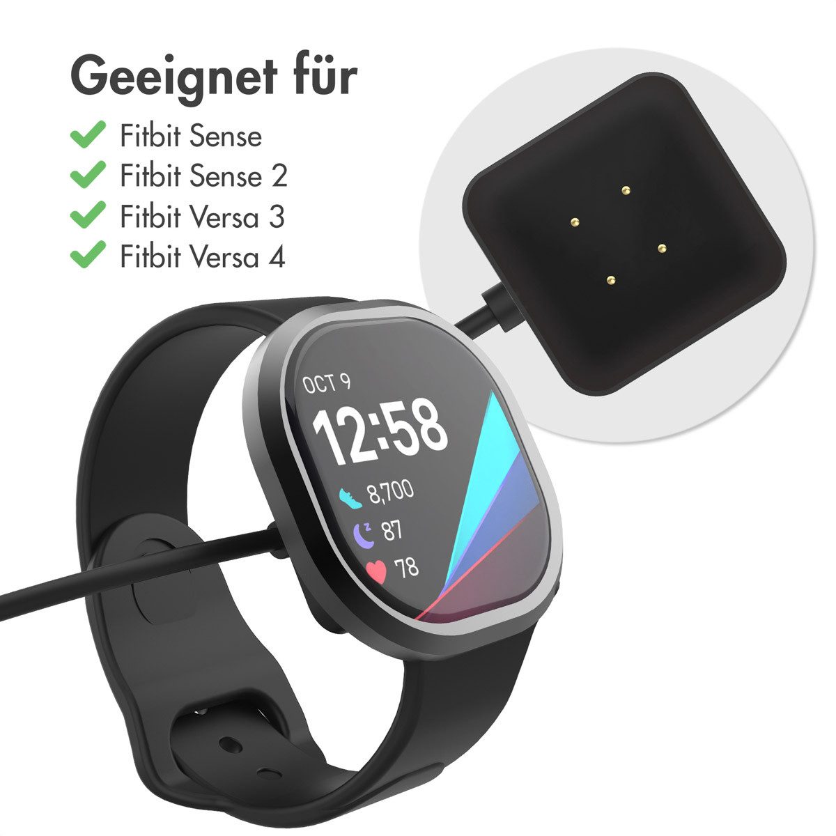 imoshion imoshion USB-A-Ladekabel für Fitbit Versa 4 / Versa 3 / Sense 2 / Sens Smartwatch-Ladekabel
