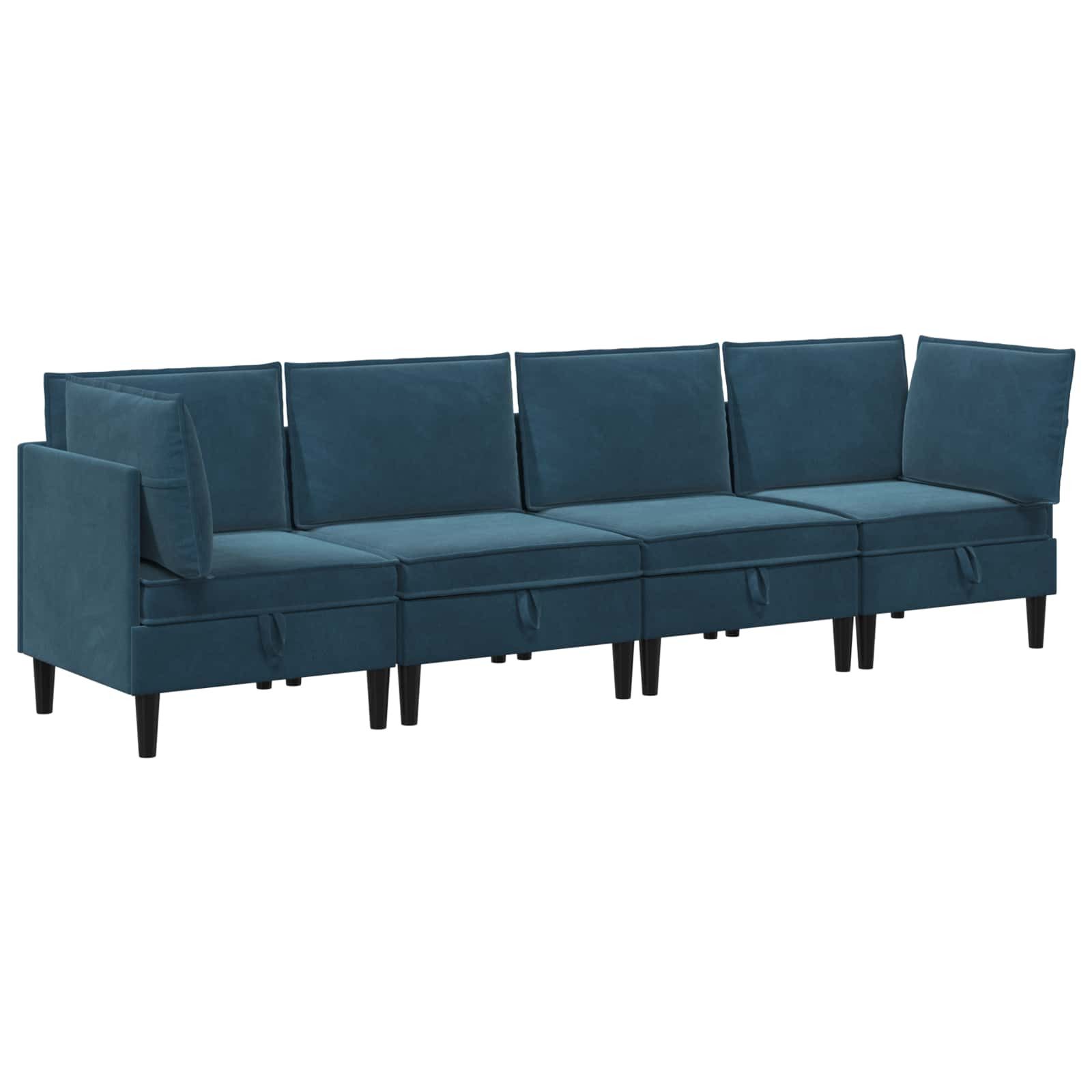 vidaXL Wohnzimmer-Set Wohnzimmergarnitur mit Kissen mit Speicher 4 pcs Blau Samt, (4-St)