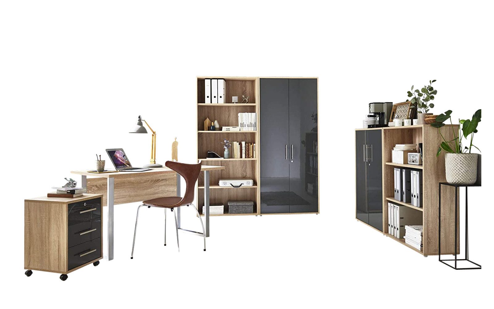 BMG Möbel Büromöbel-Set Office Edition Mini Set 1, (Büromöbel komplett Set, 6-tlg., 6-tlg), ideal für Arbeitszimmer und Homeoffice