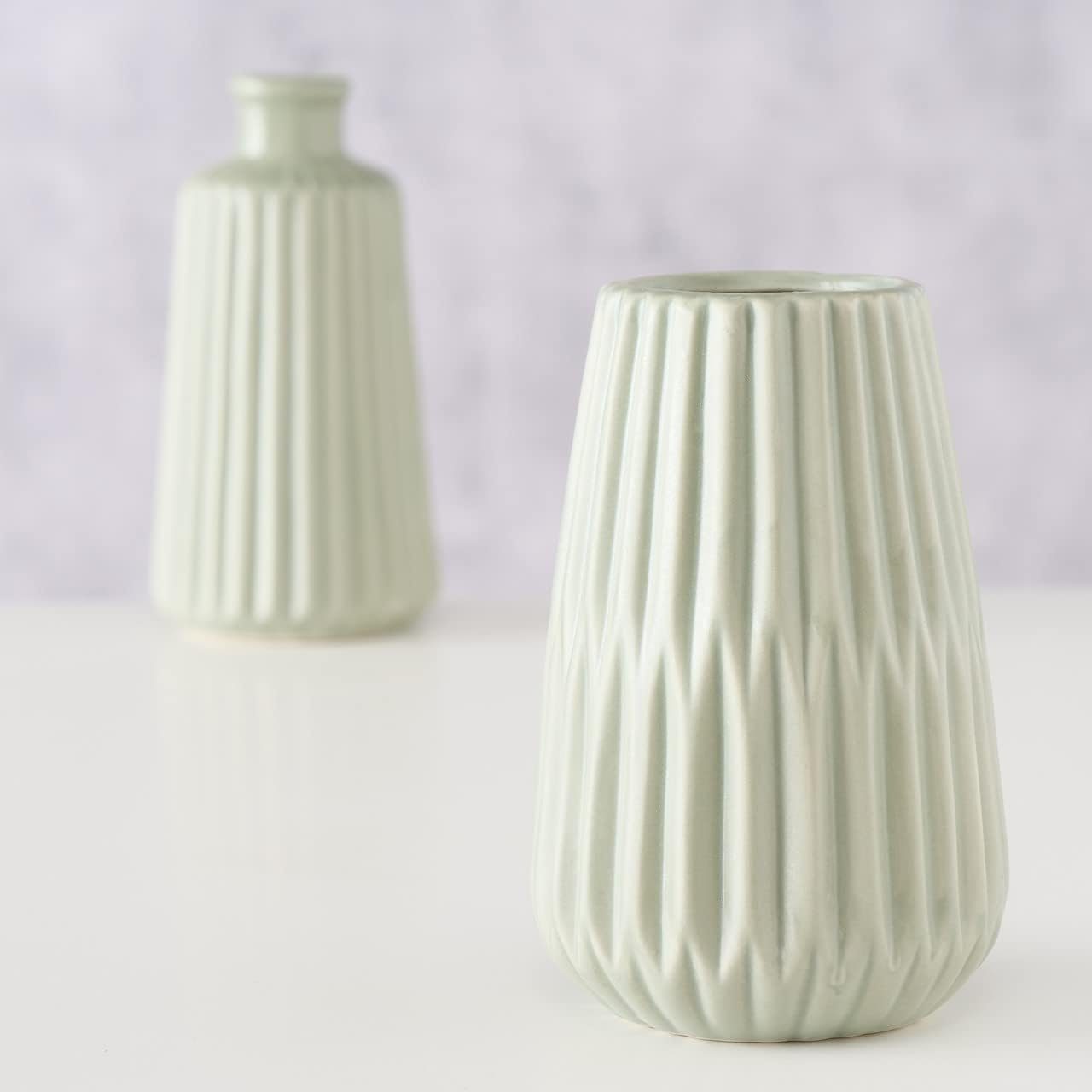 2-teilig Ã¸ Set Vasen matt, BOLTZE hellgrün Blumenvasen Keramik, Tischvase Esko Boltze